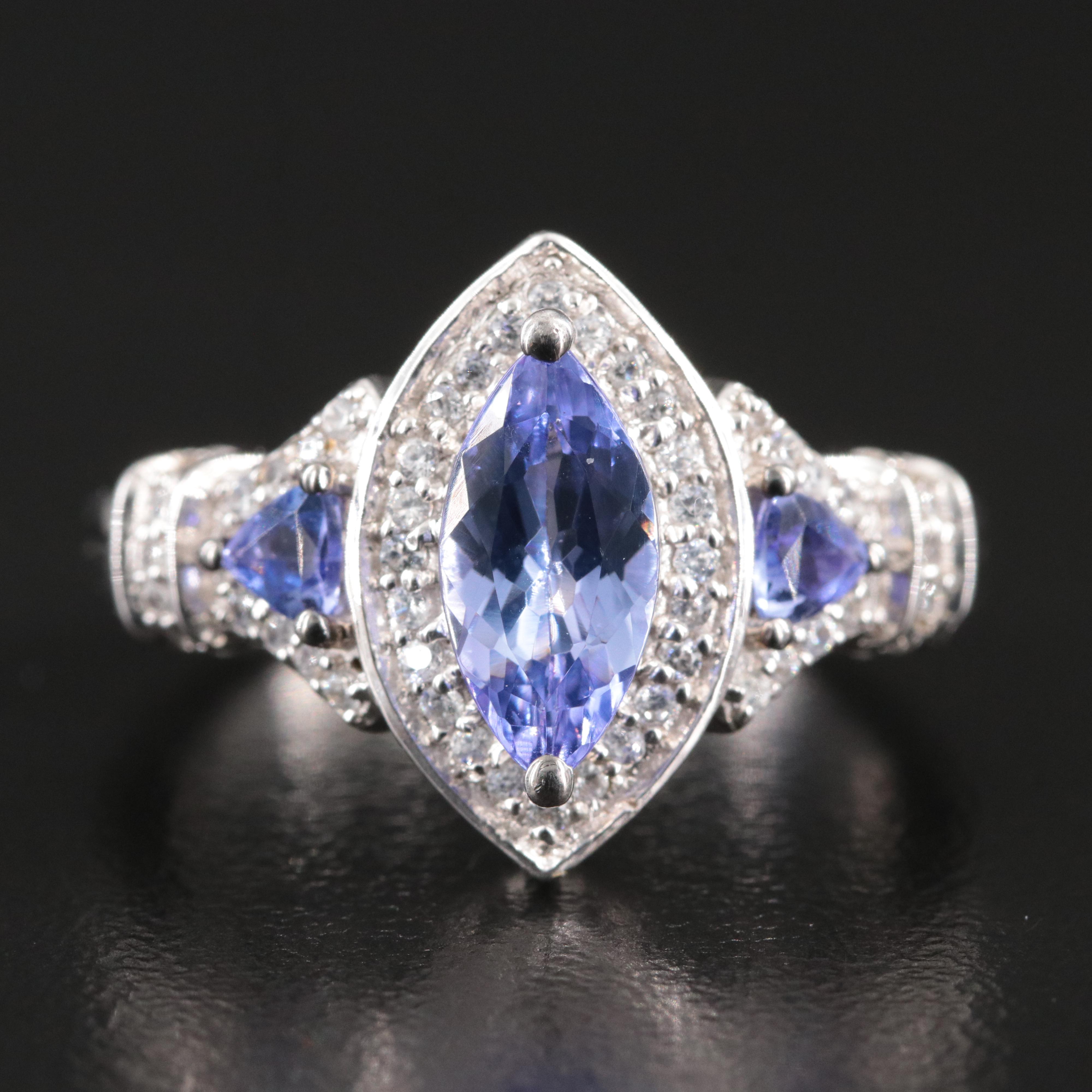 Sterling Tanzanite and White Sapphire Ring