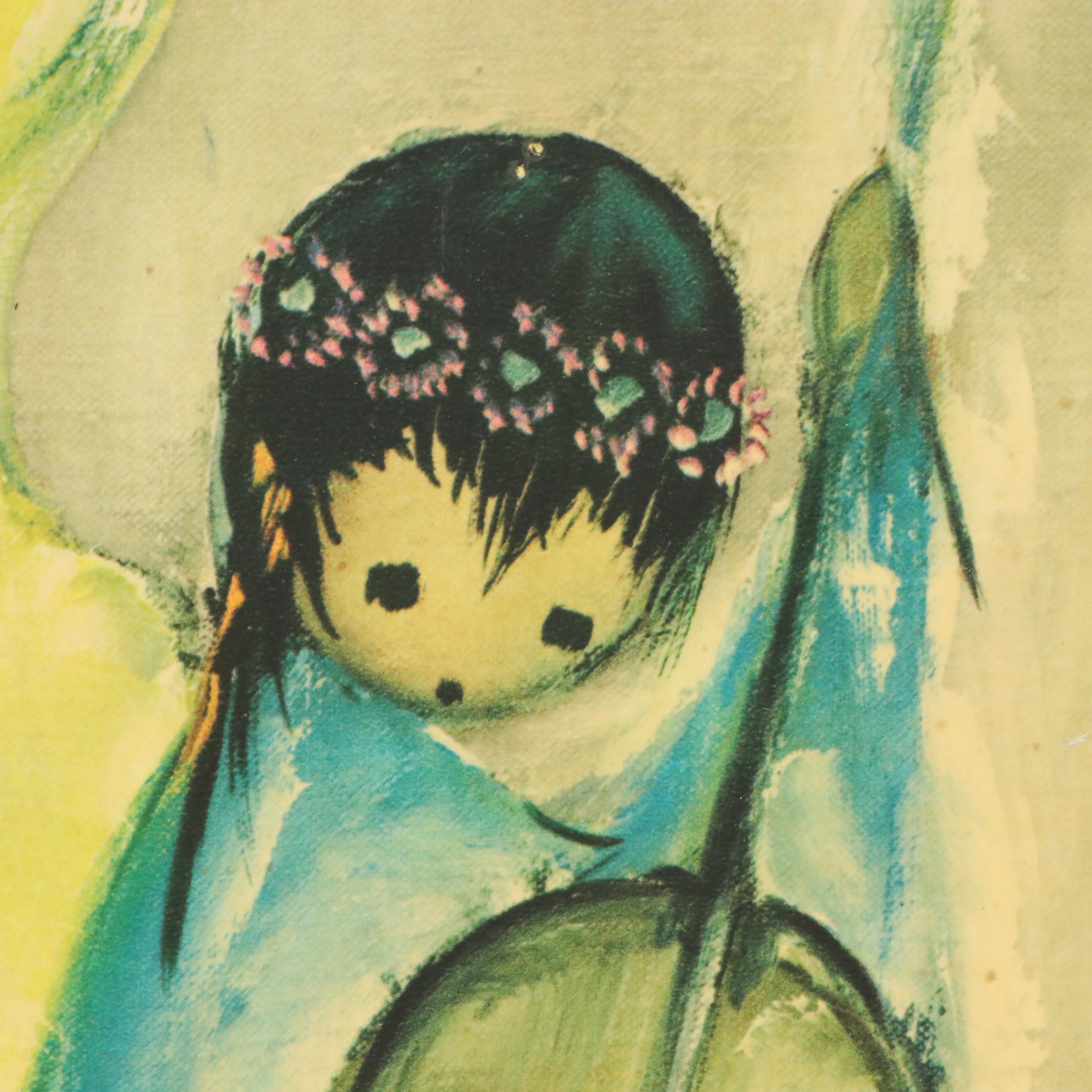 Ted De Grazia Offset Lithograph of Angel Playing Cello, Mid-20th Century