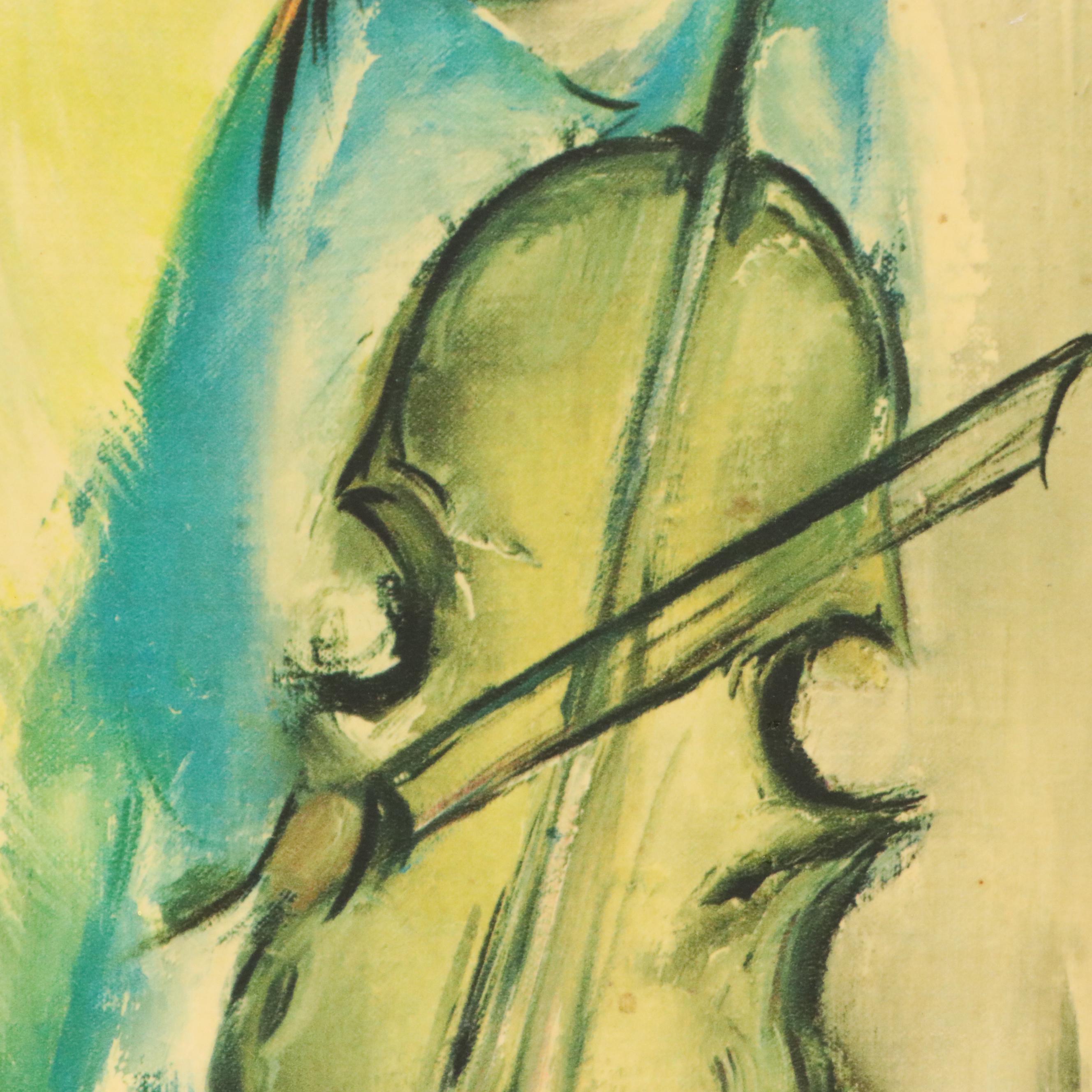 Ted De Grazia Offset Lithograph of Angel Playing Cello, Mid-20th Century
