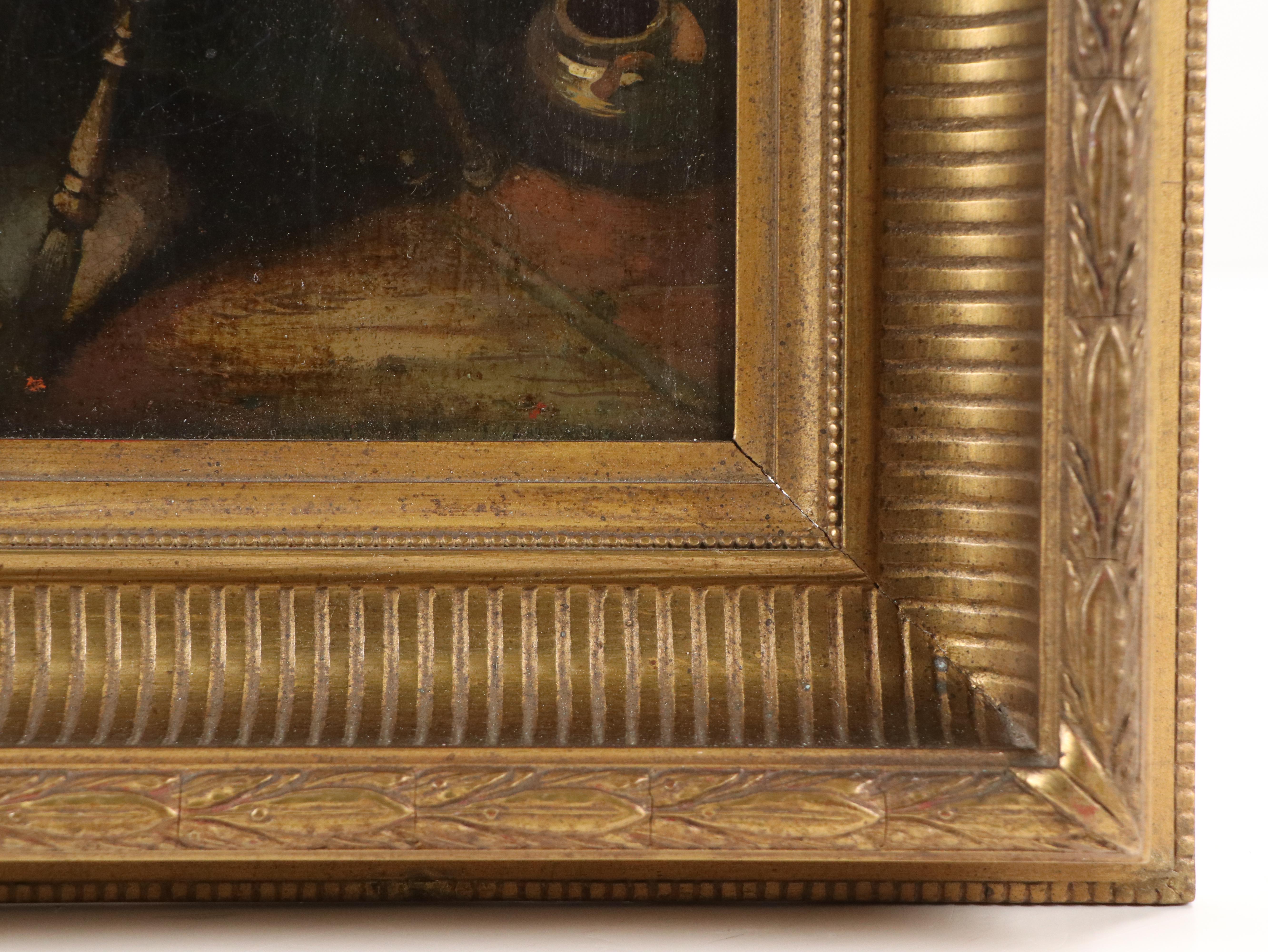 Copy Oil Painting "A Woman Spinning" After Nicolaes Maes, 19th Century