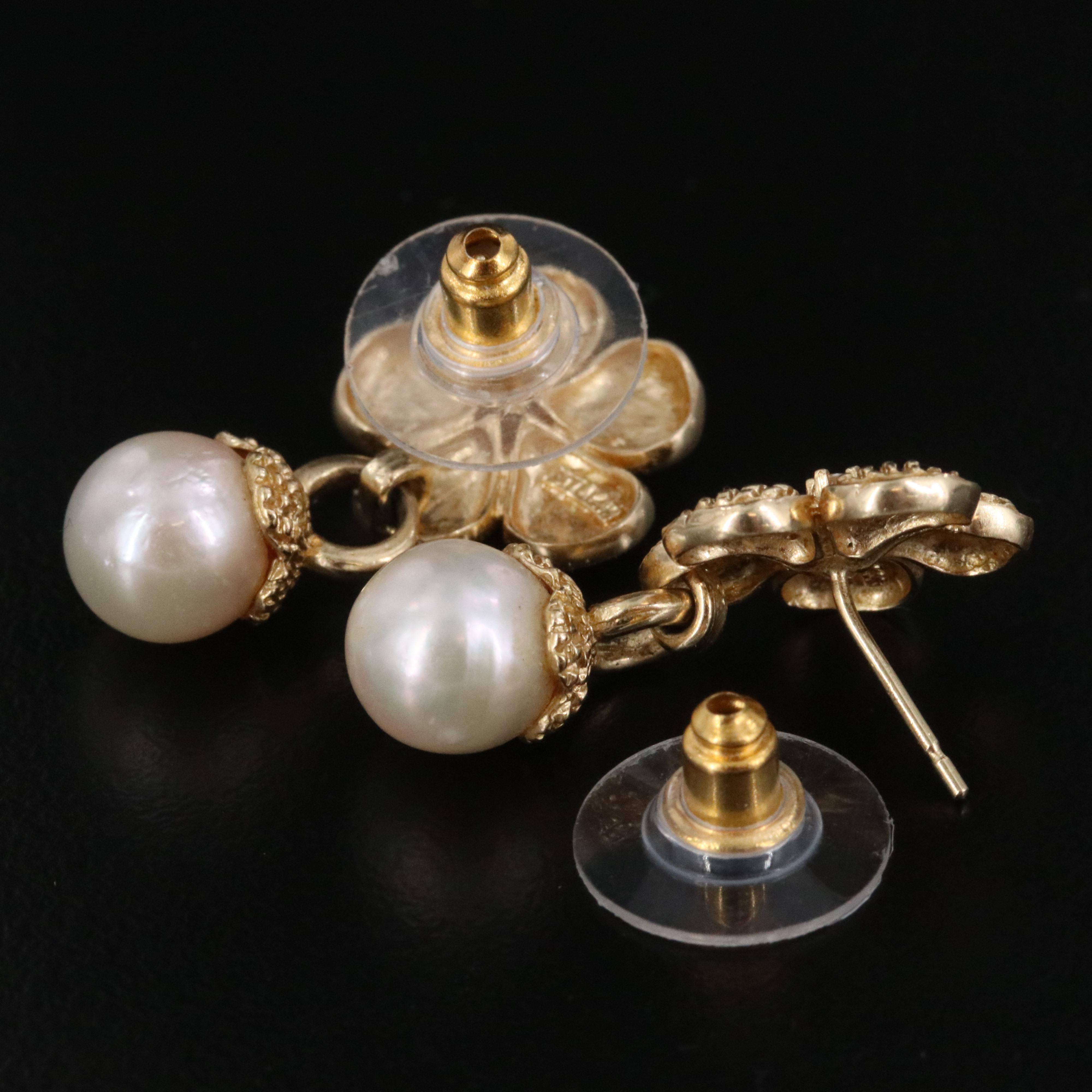14K Pearl and Diamond Drop Earrings