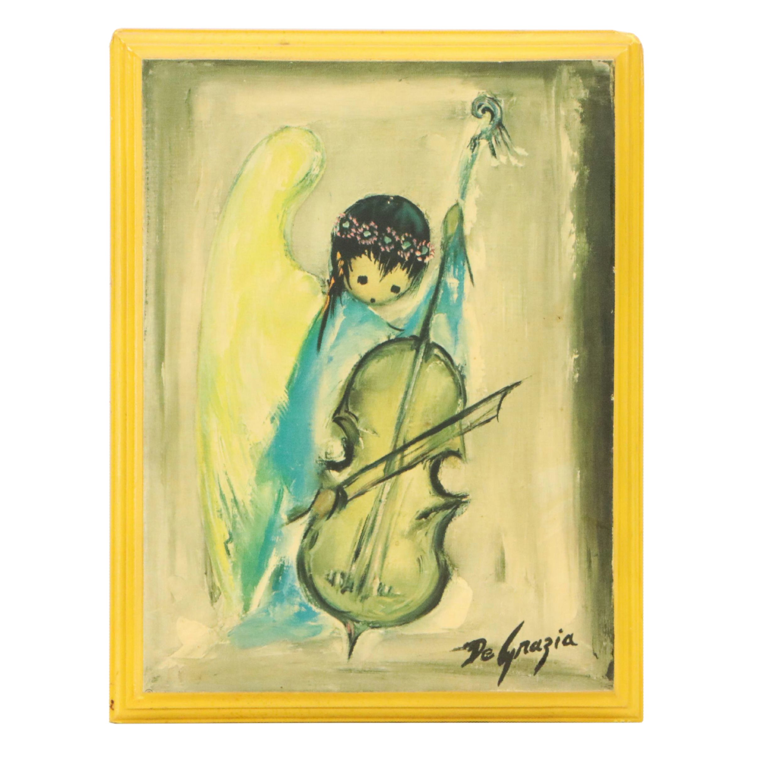 Ted De Grazia Offset Lithograph of Angel Playing Cello, Mid-20th Century