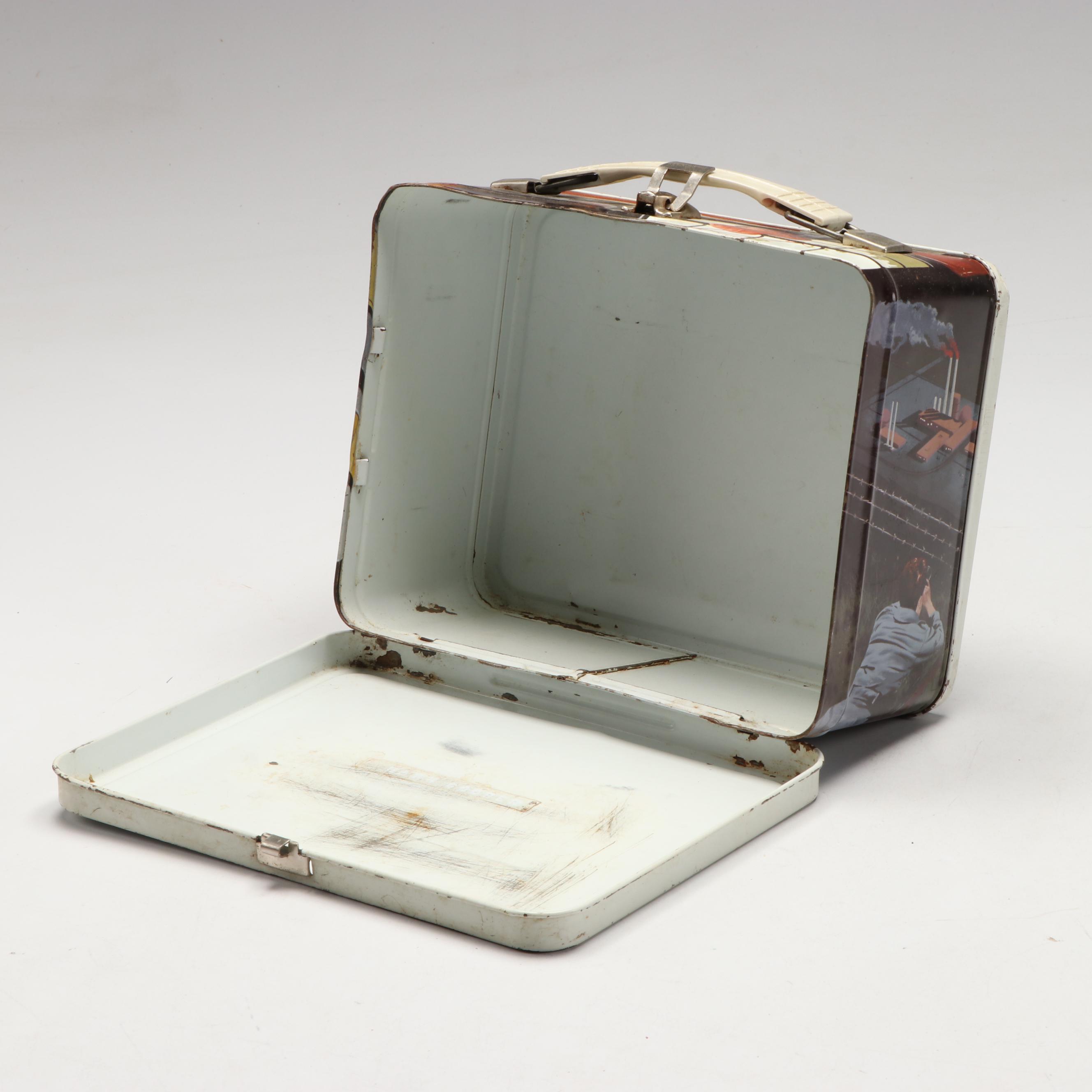 Vintage Tin Litho Secret Agent and Train Pattern Lunchboxes