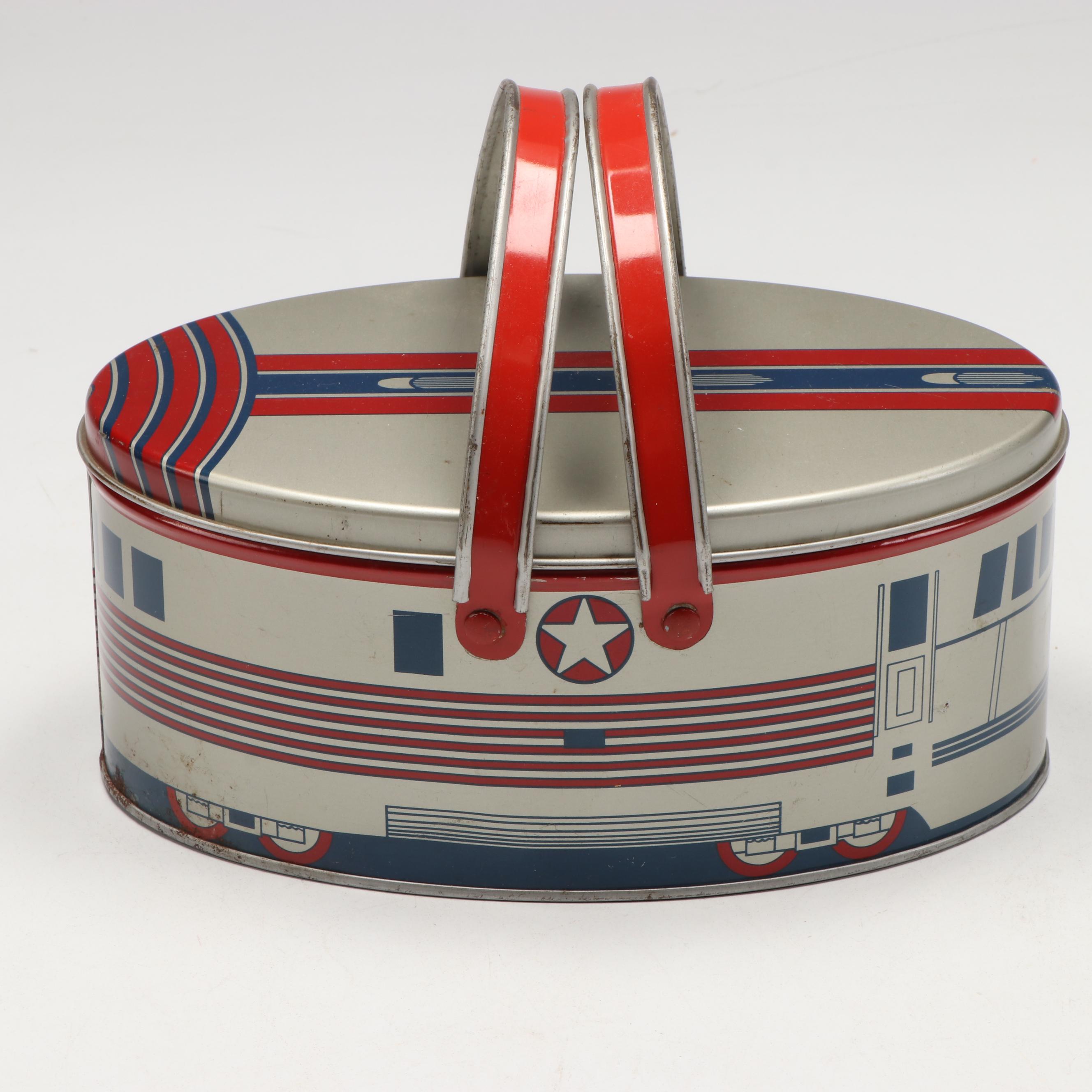 Vintage Tin Litho Secret Agent and Train Pattern Lunchboxes