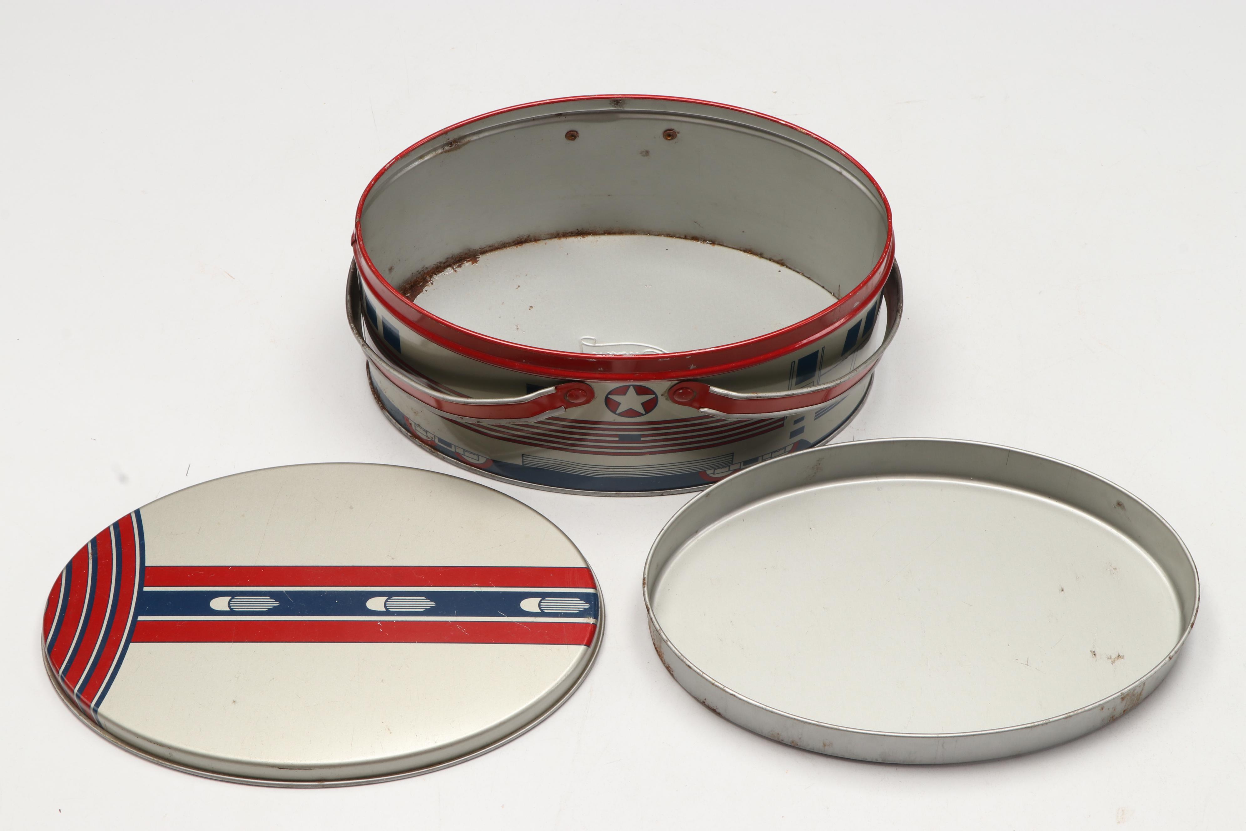 Vintage Tin Litho Secret Agent and Train Pattern Lunchboxes