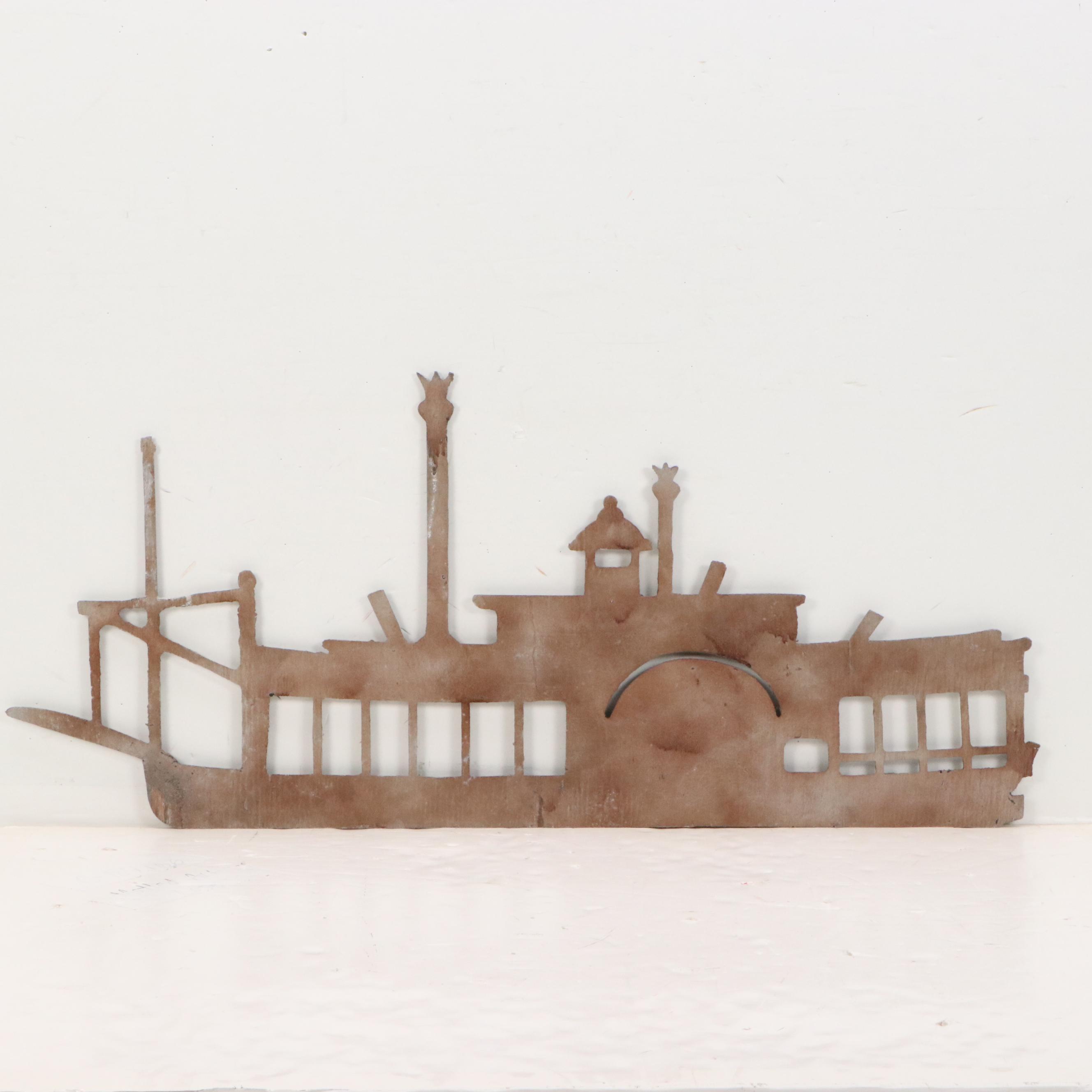 Metal Relief Sculpture of Steamboat Silhouette, Late 20th Century