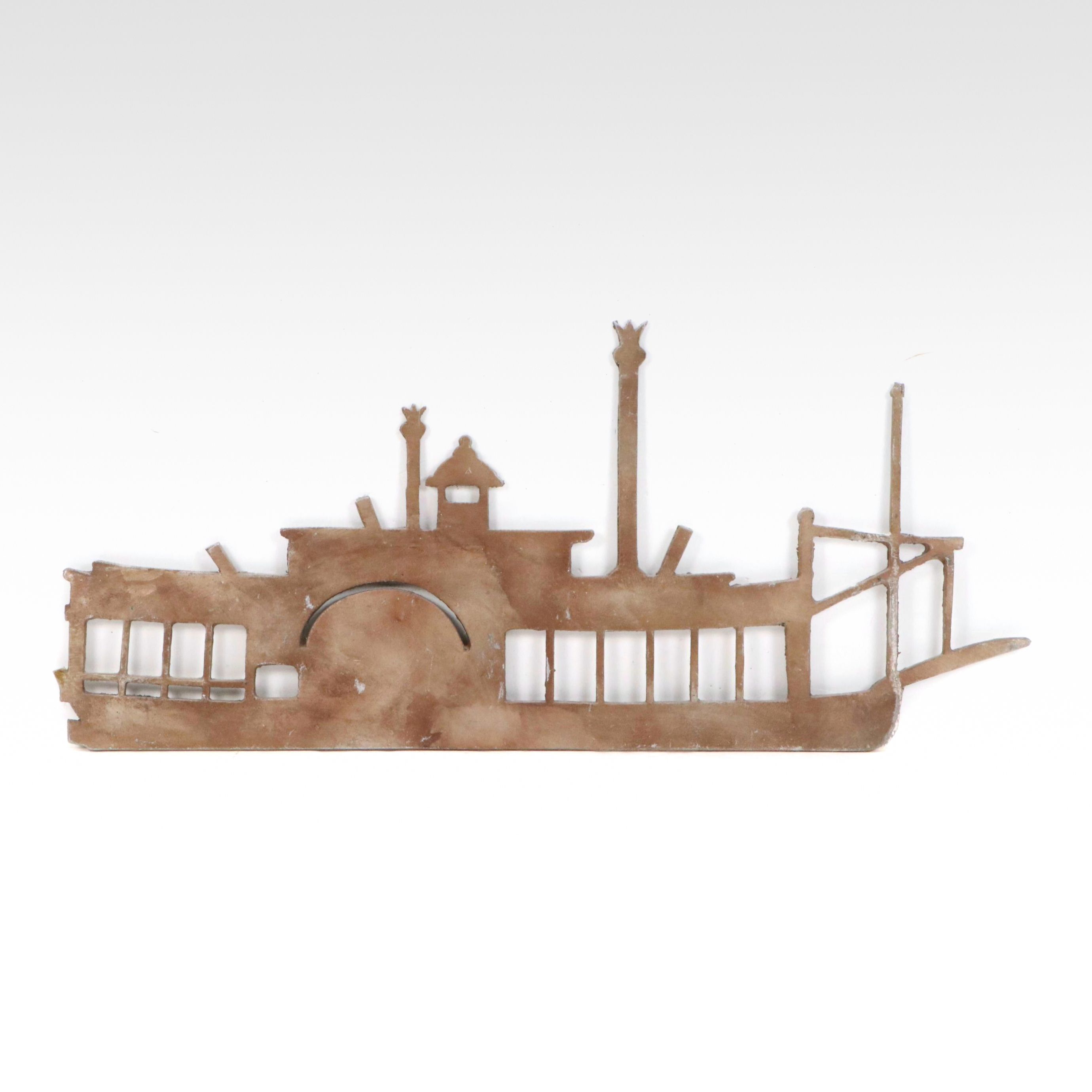 Metal Relief Sculpture of Steamboat Silhouette, Late 20th Century