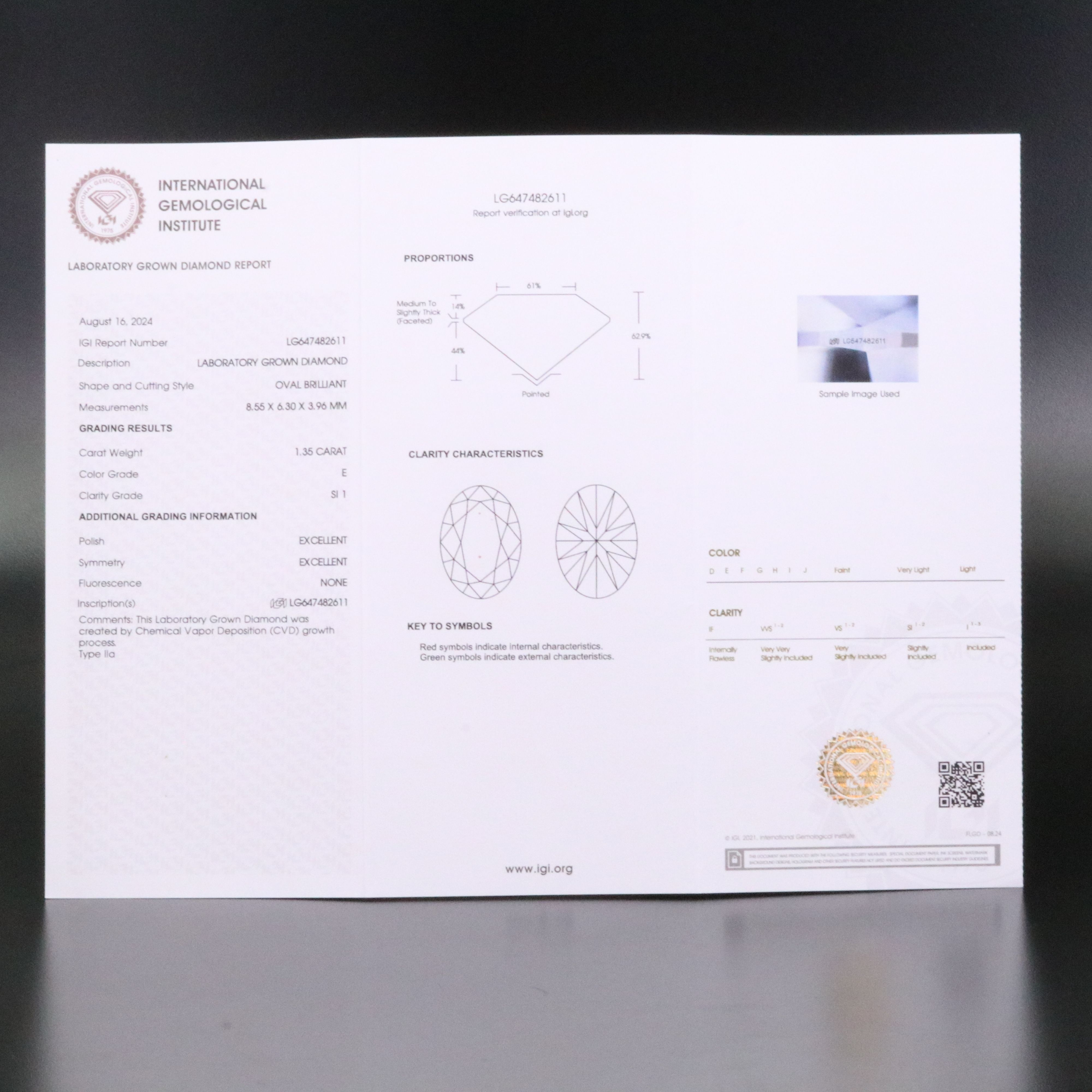 Loose 1.35 CT Lab Grown Diamond with IGI Report