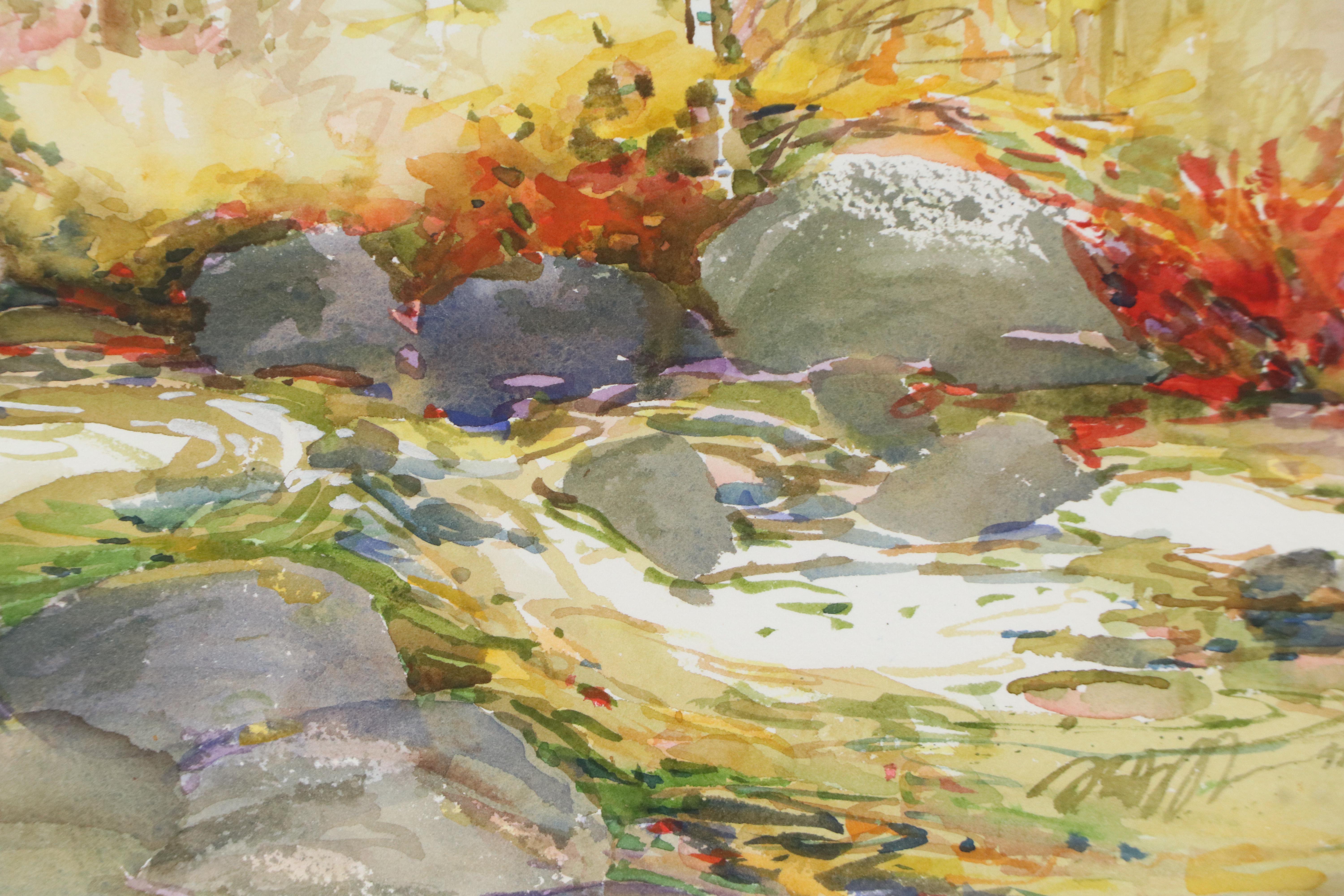 Landscape Watercolor Painting of Brook Scene, 1997