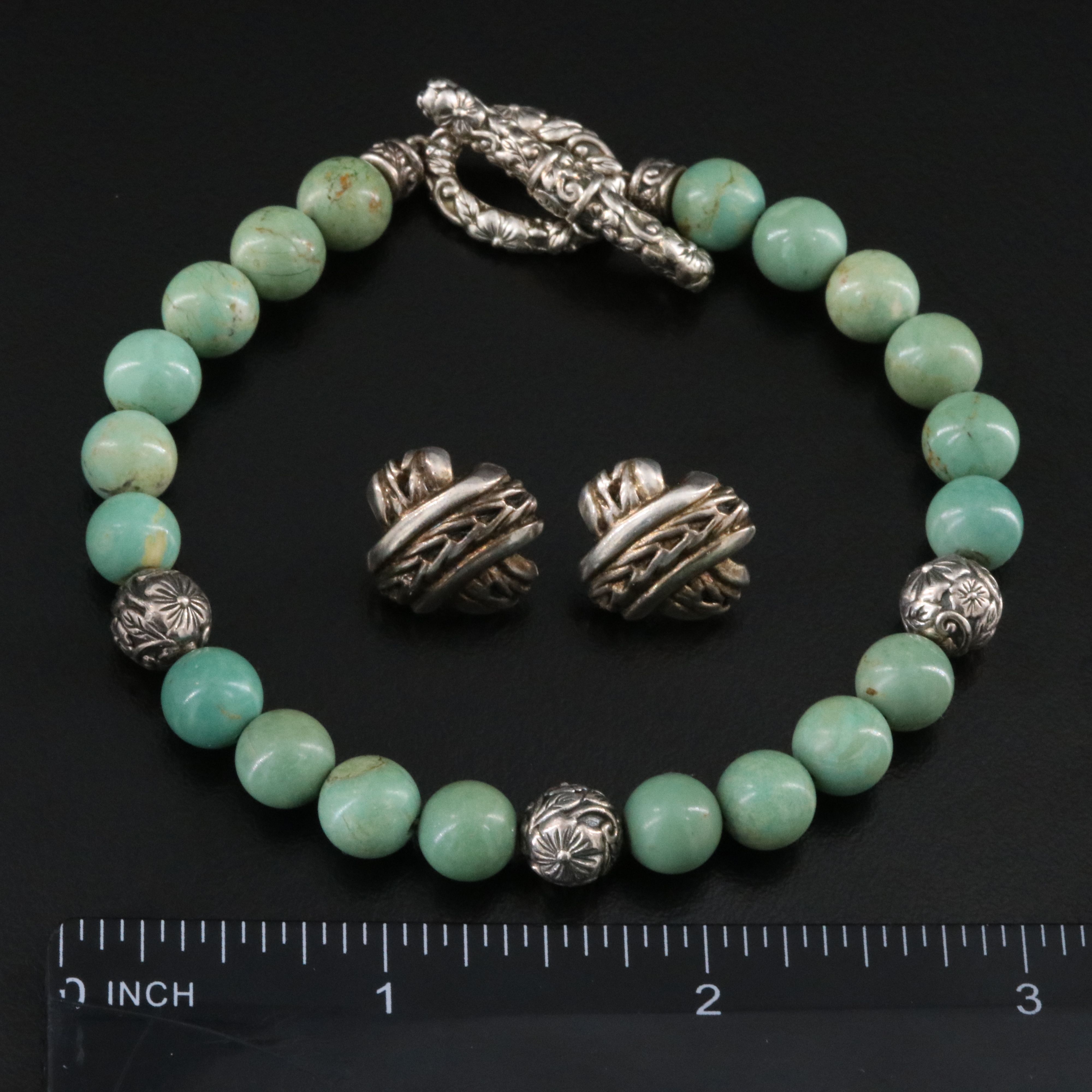 JAI by John Hardy Sterling Turquoise Bracelet with Oscar de la Renta Earrings