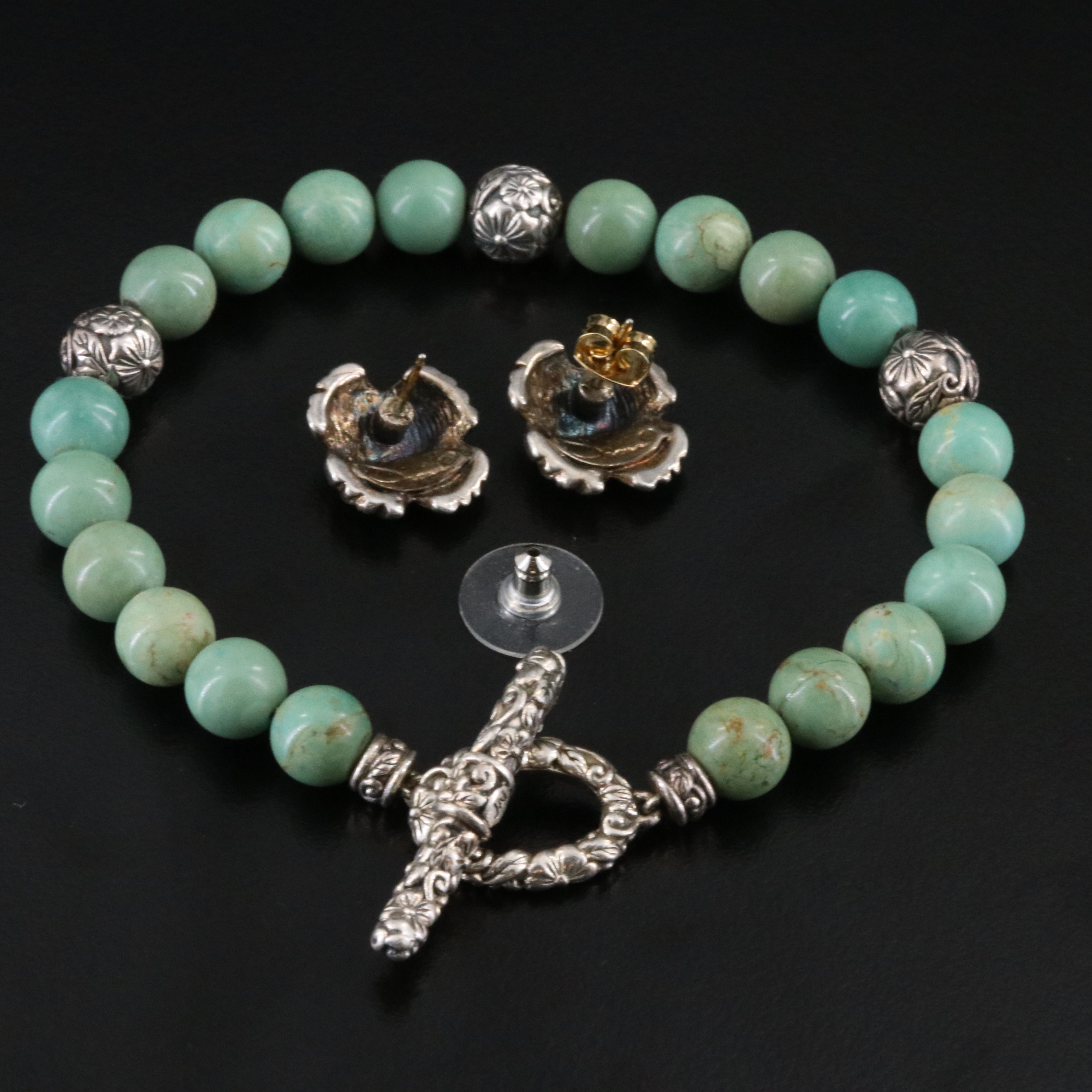 JAI by John Hardy Sterling Turquoise Bracelet with Oscar de la Renta Earrings