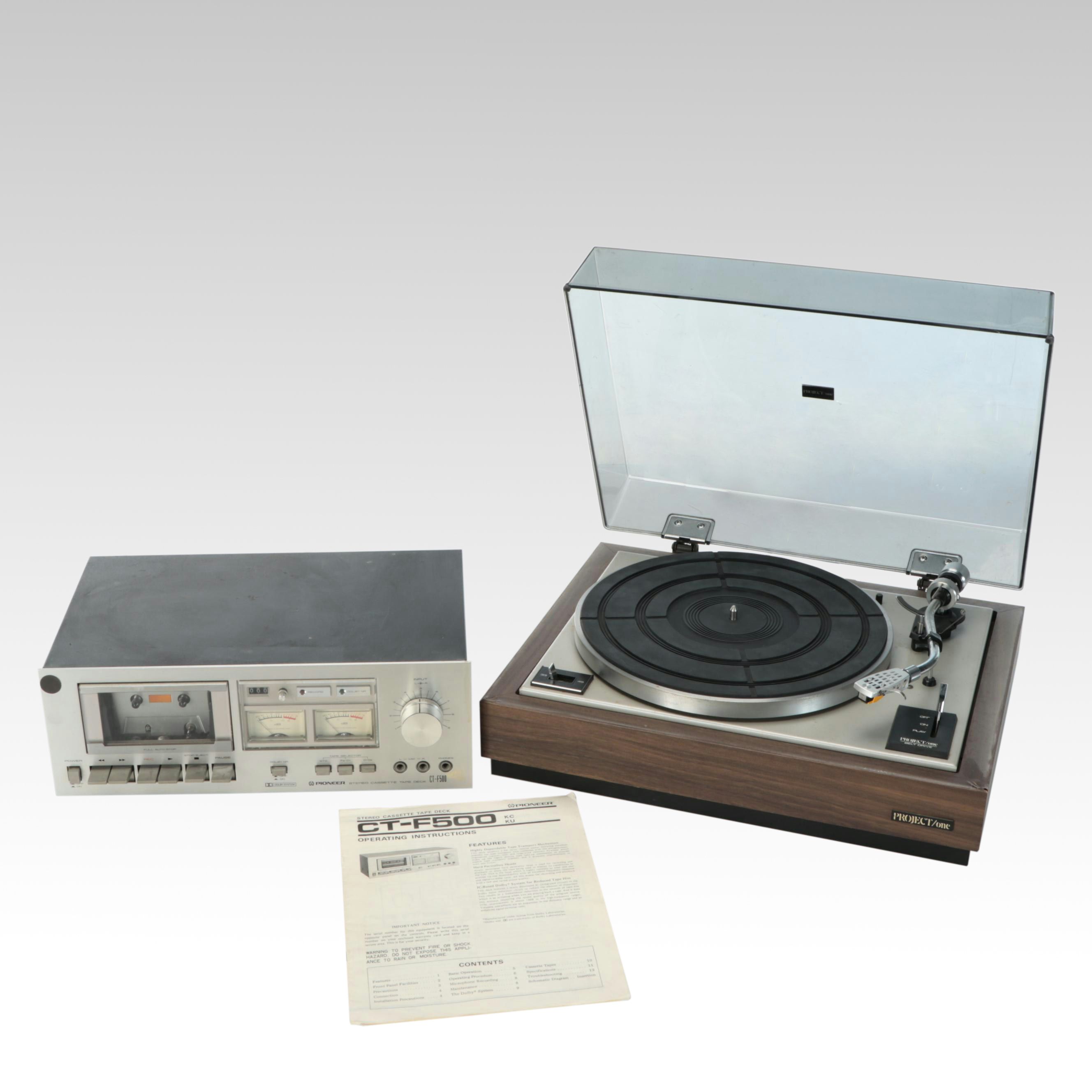 Pioneer Cassette Tape Deck With Project/One Turntable