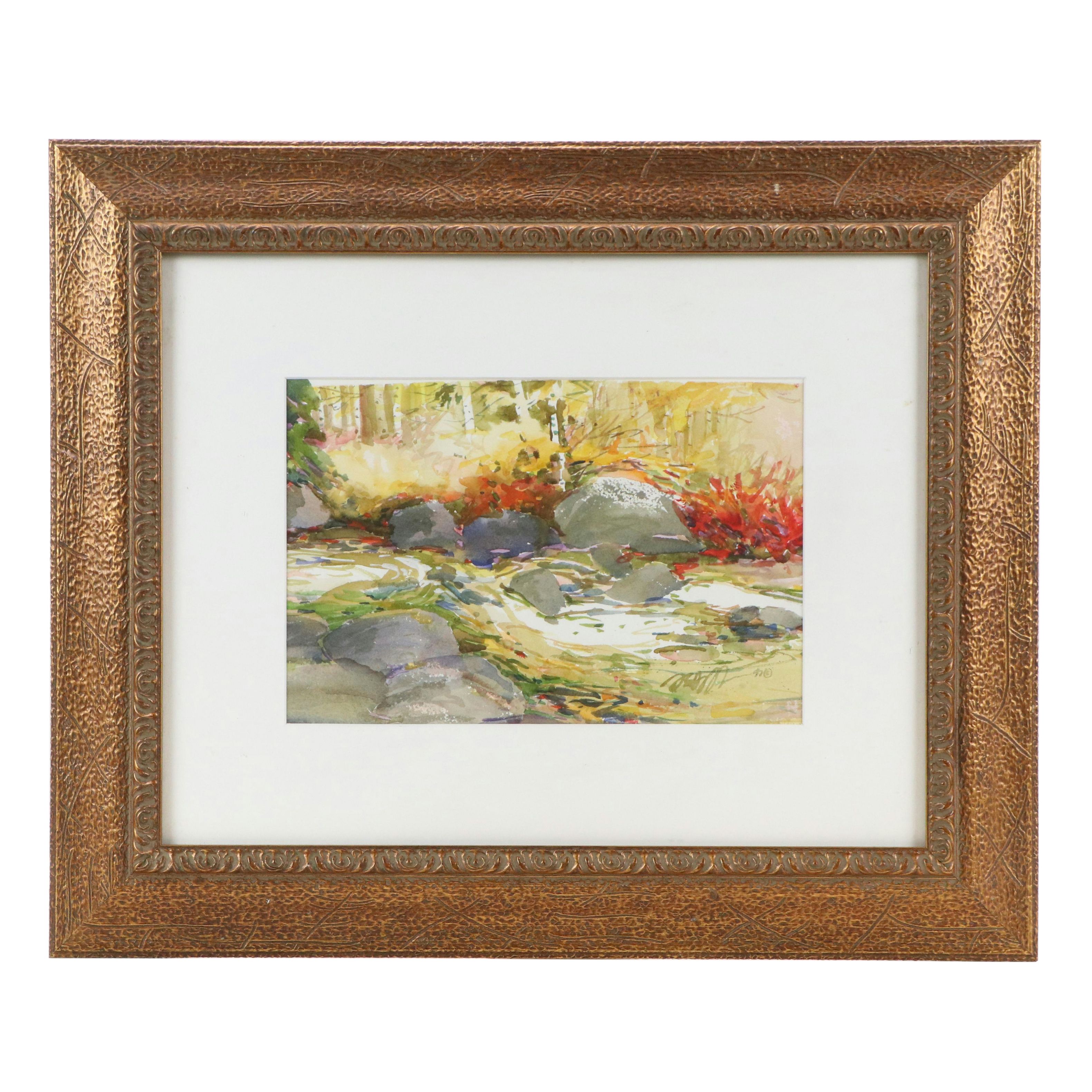 Landscape Watercolor Painting of Brook Scene, 1997