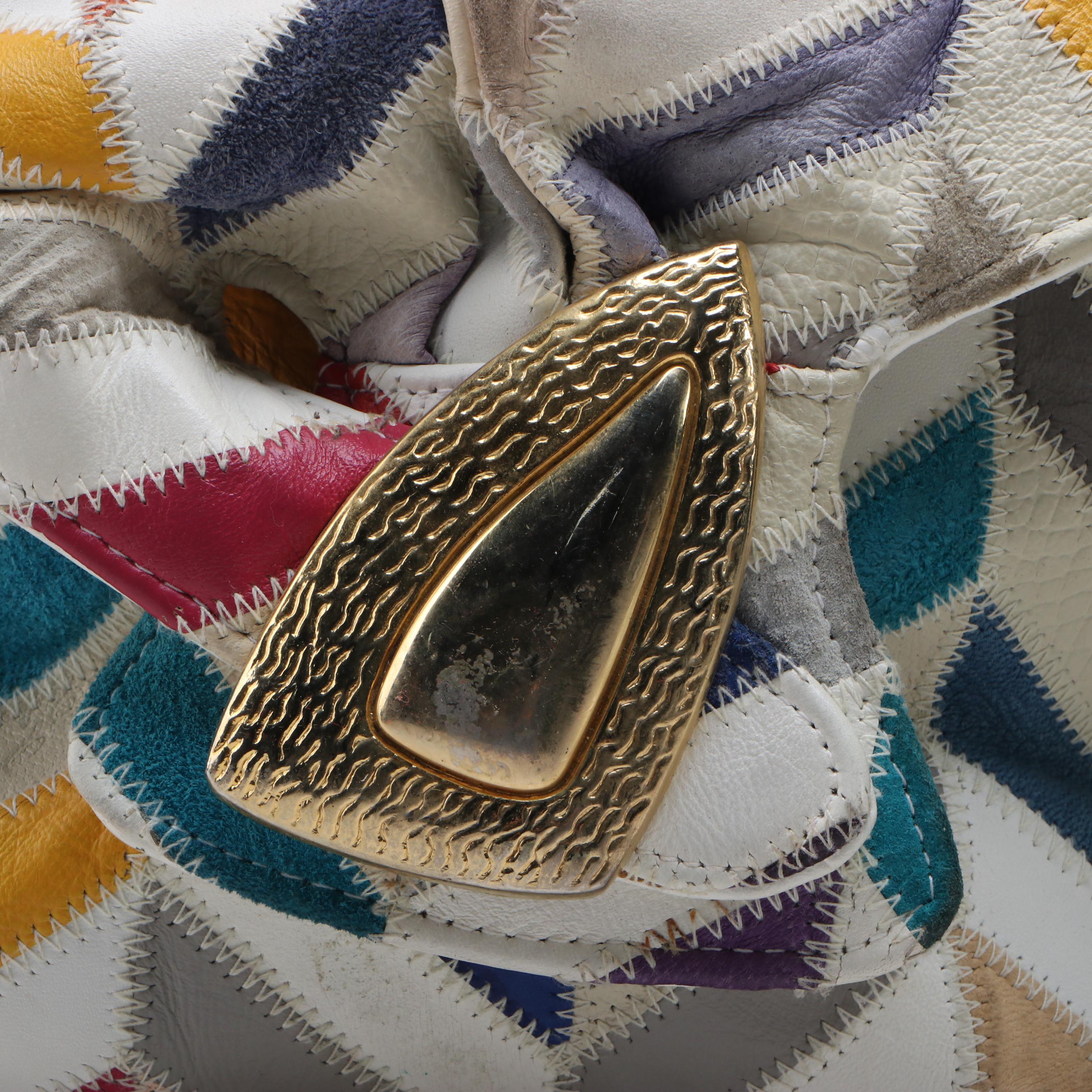 Patchwork Leather Chevron Stitched Shoulder Bag and Wicker Basket Handbag