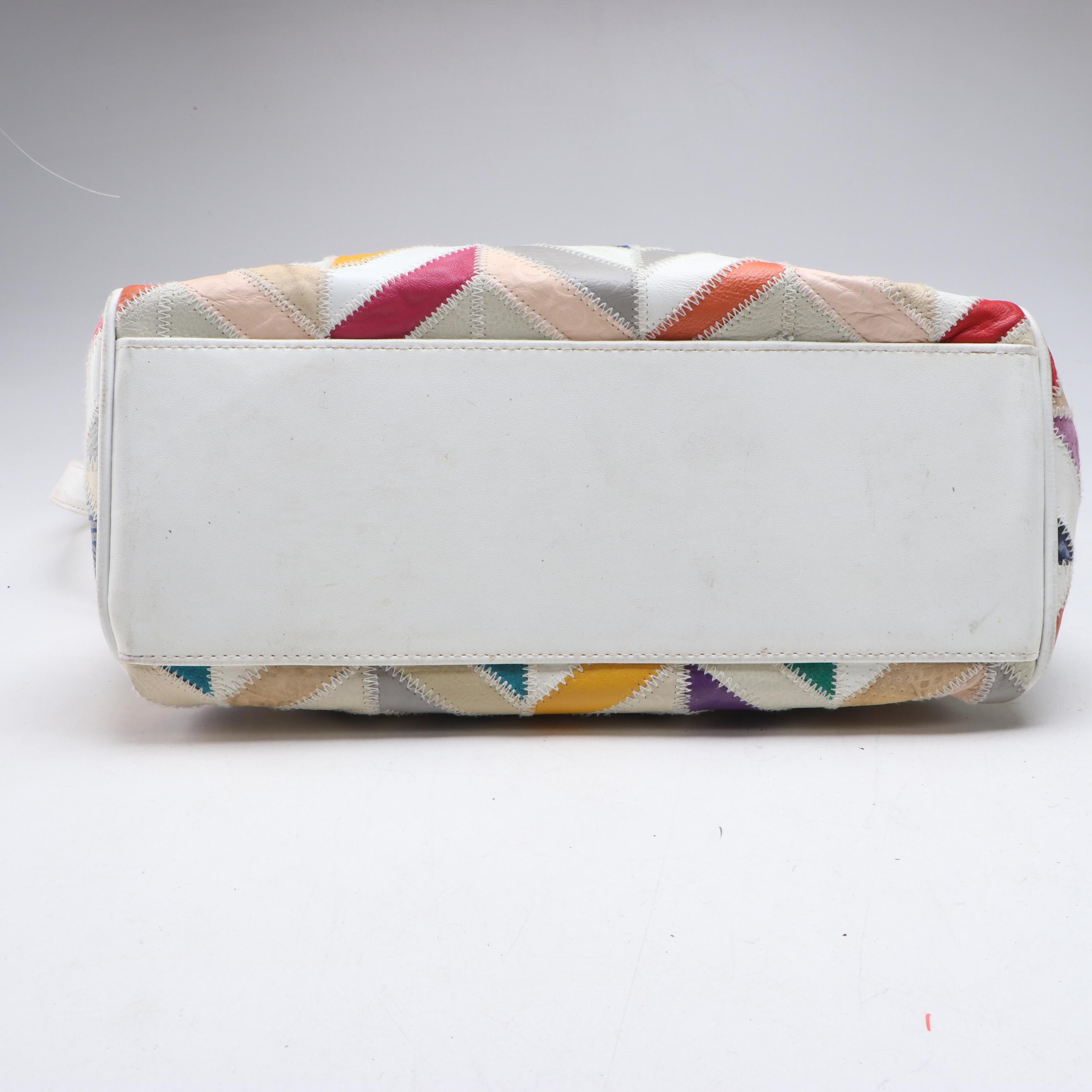 Patchwork Leather Chevron Stitched Shoulder Bag and Wicker Basket Handbag