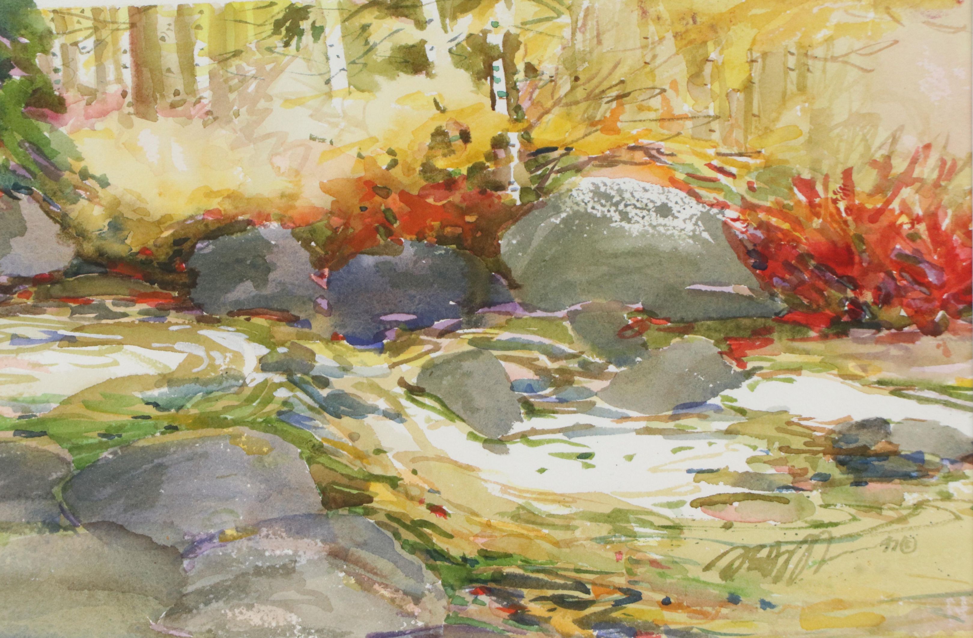 Landscape Watercolor Painting of Brook Scene, 1997