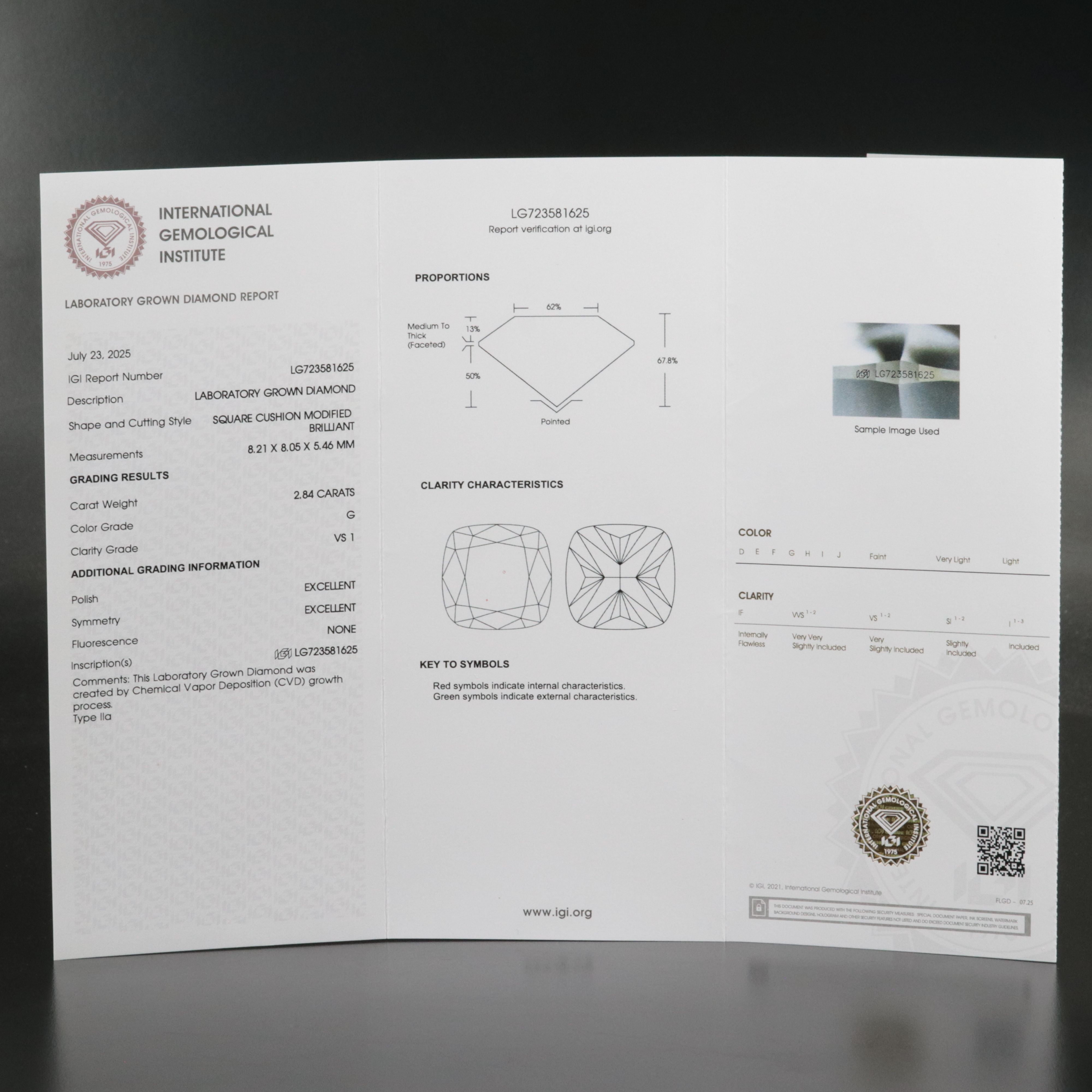 Loose 2.84 CT Lab Grown Diamond with IGI Report
