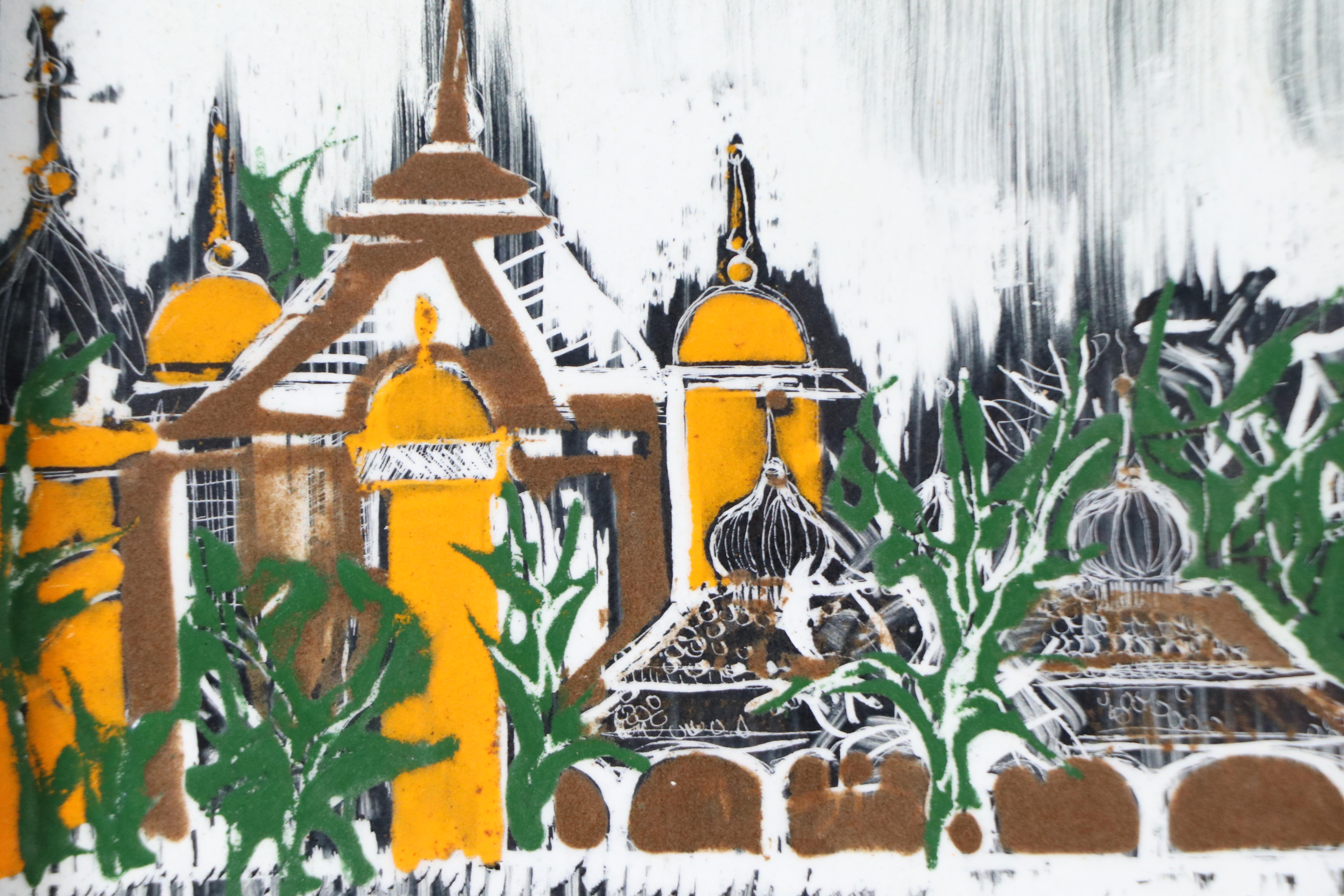 Hand-Painted Jerusalem Cityscape Tile in the Manner of Raizman