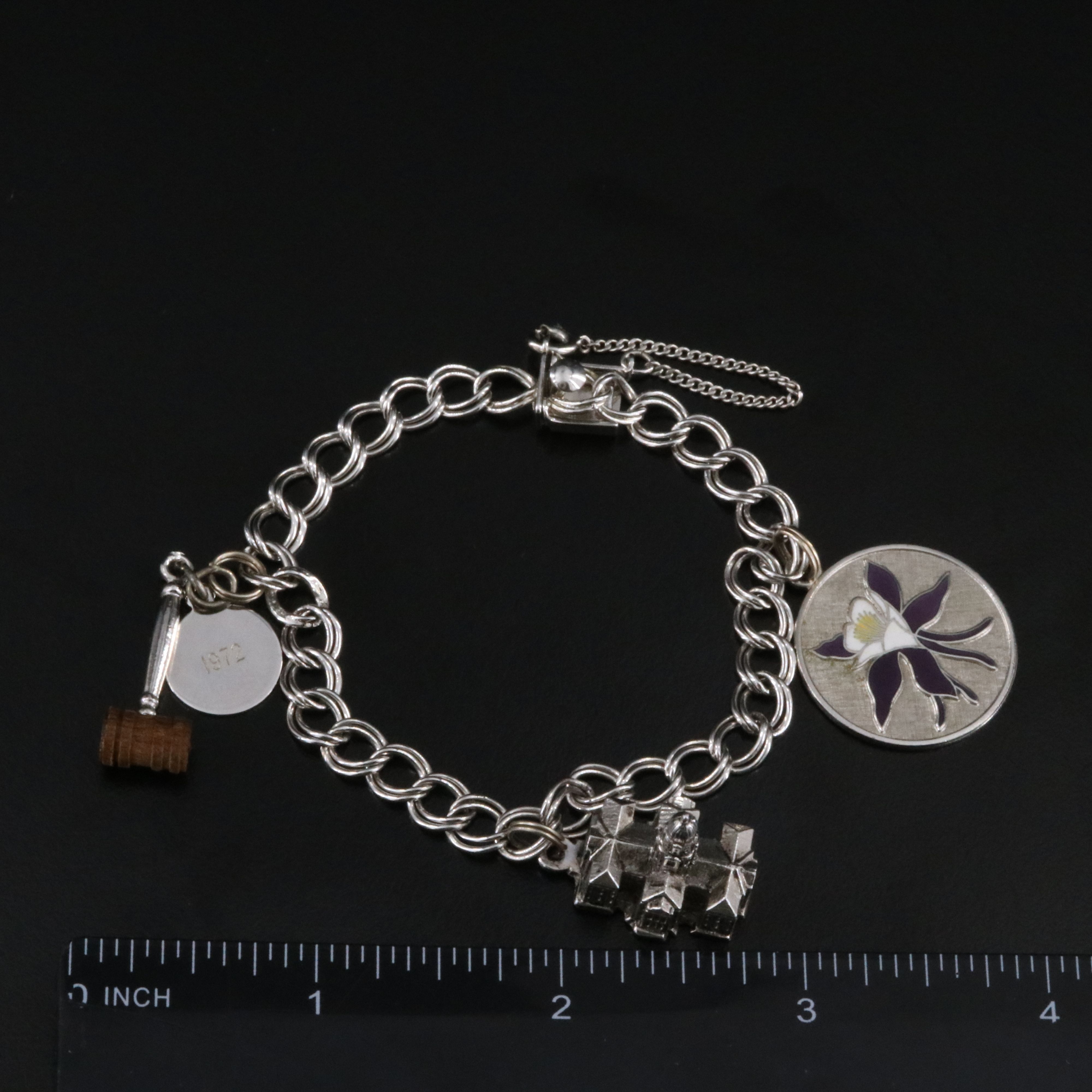 Vintage Sterling Enamel and Wood Charm Bracelet