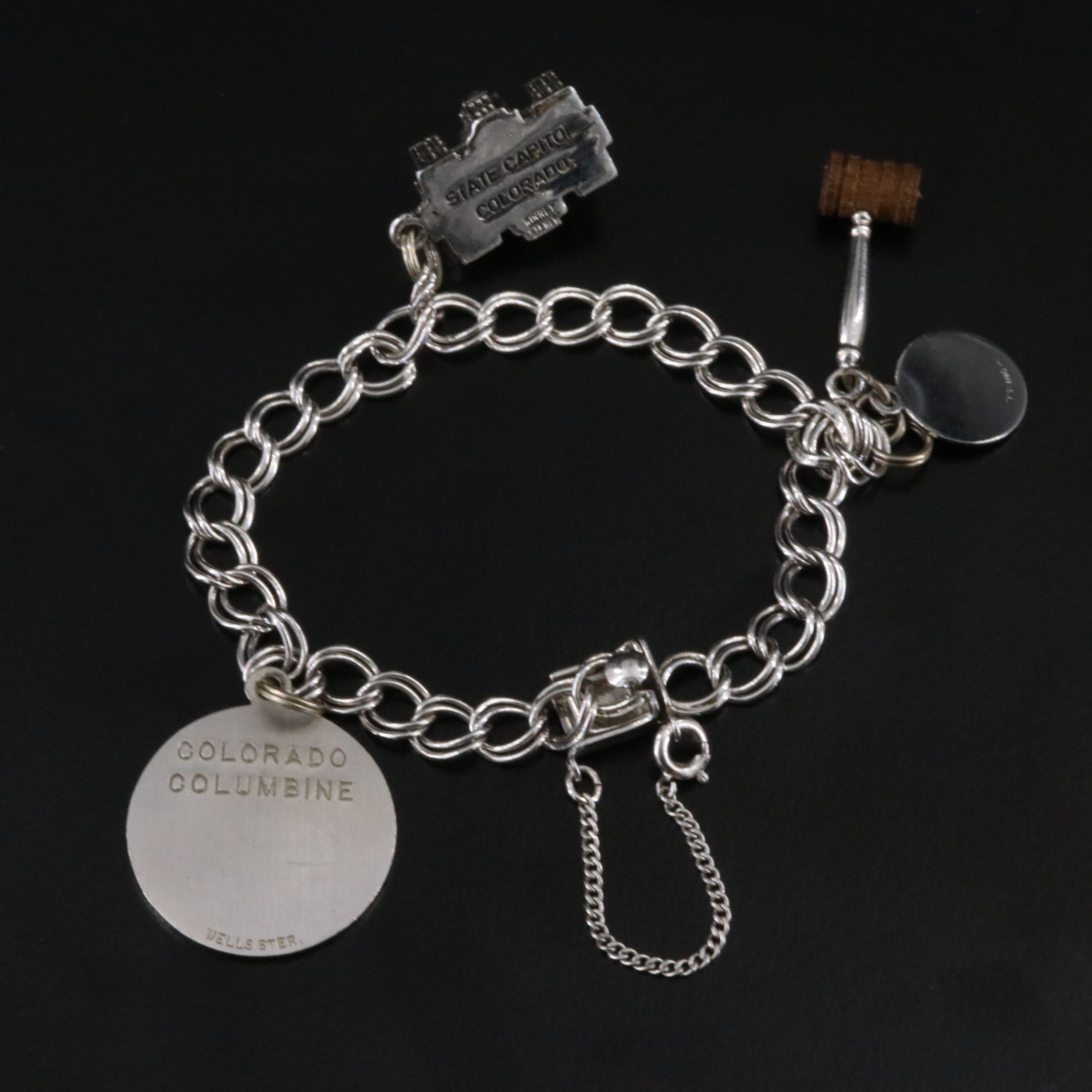 Vintage Sterling Enamel and Wood Charm Bracelet