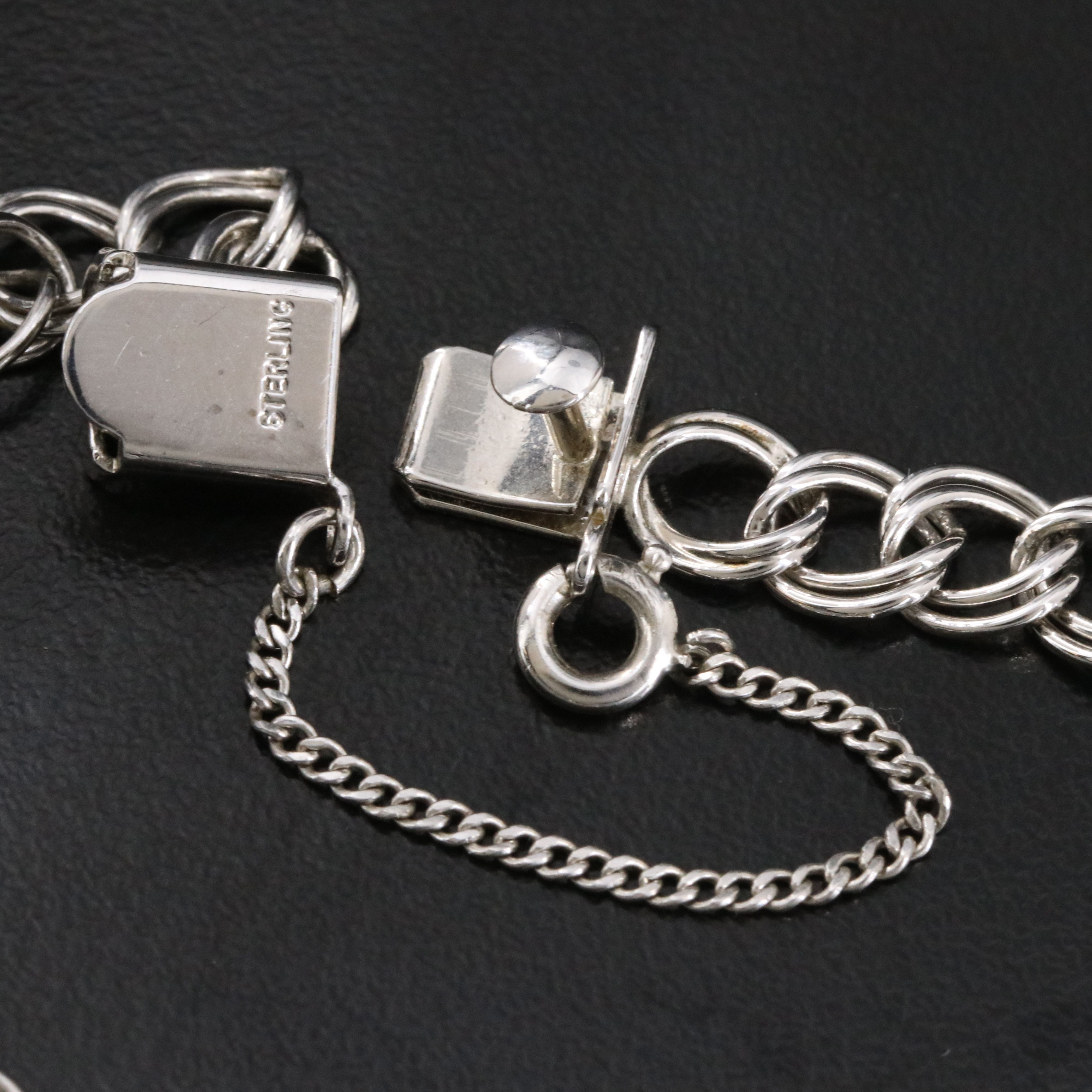 Vintage Sterling Enamel and Wood Charm Bracelet