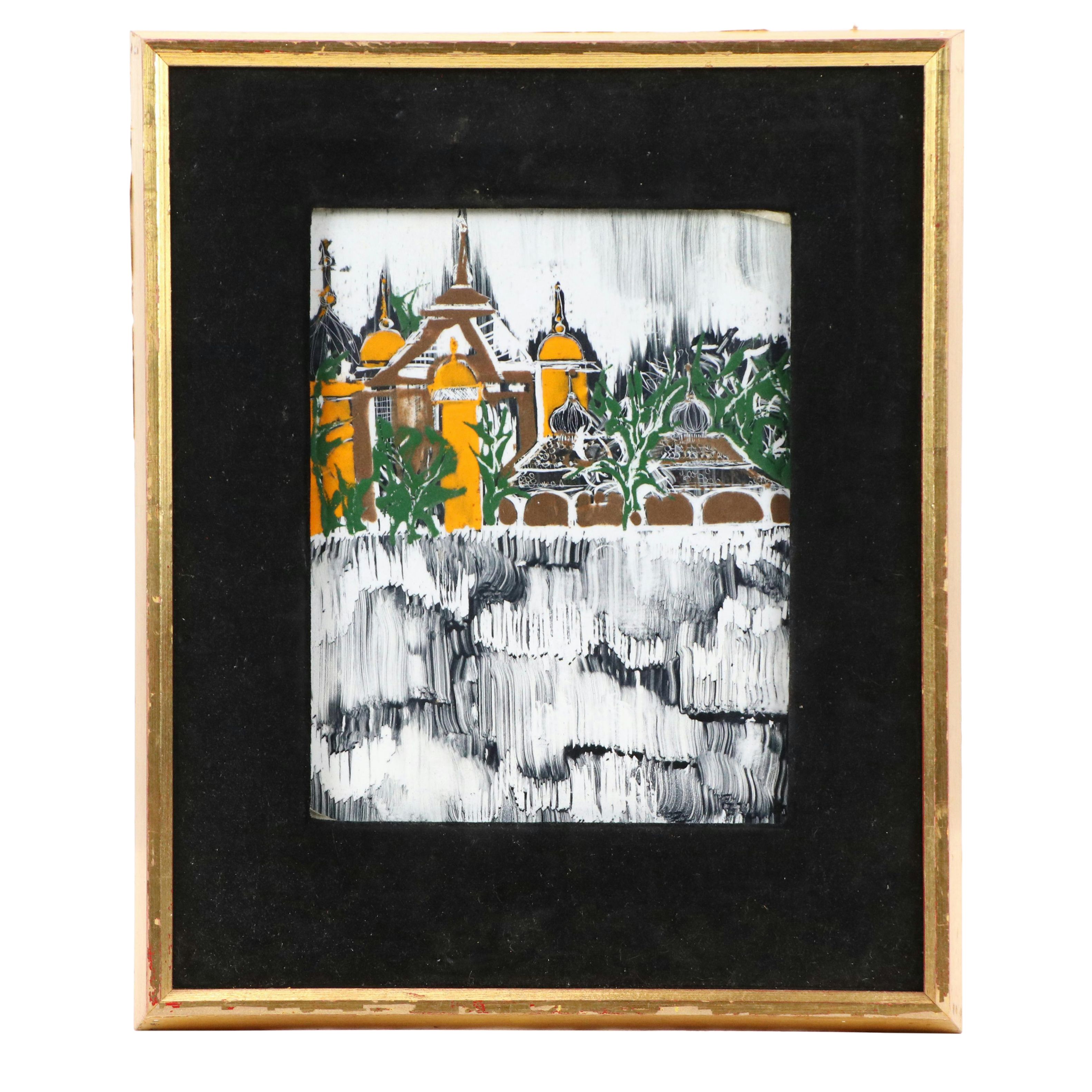 Hand-Painted Jerusalem Cityscape Tile in the Manner of Raizman