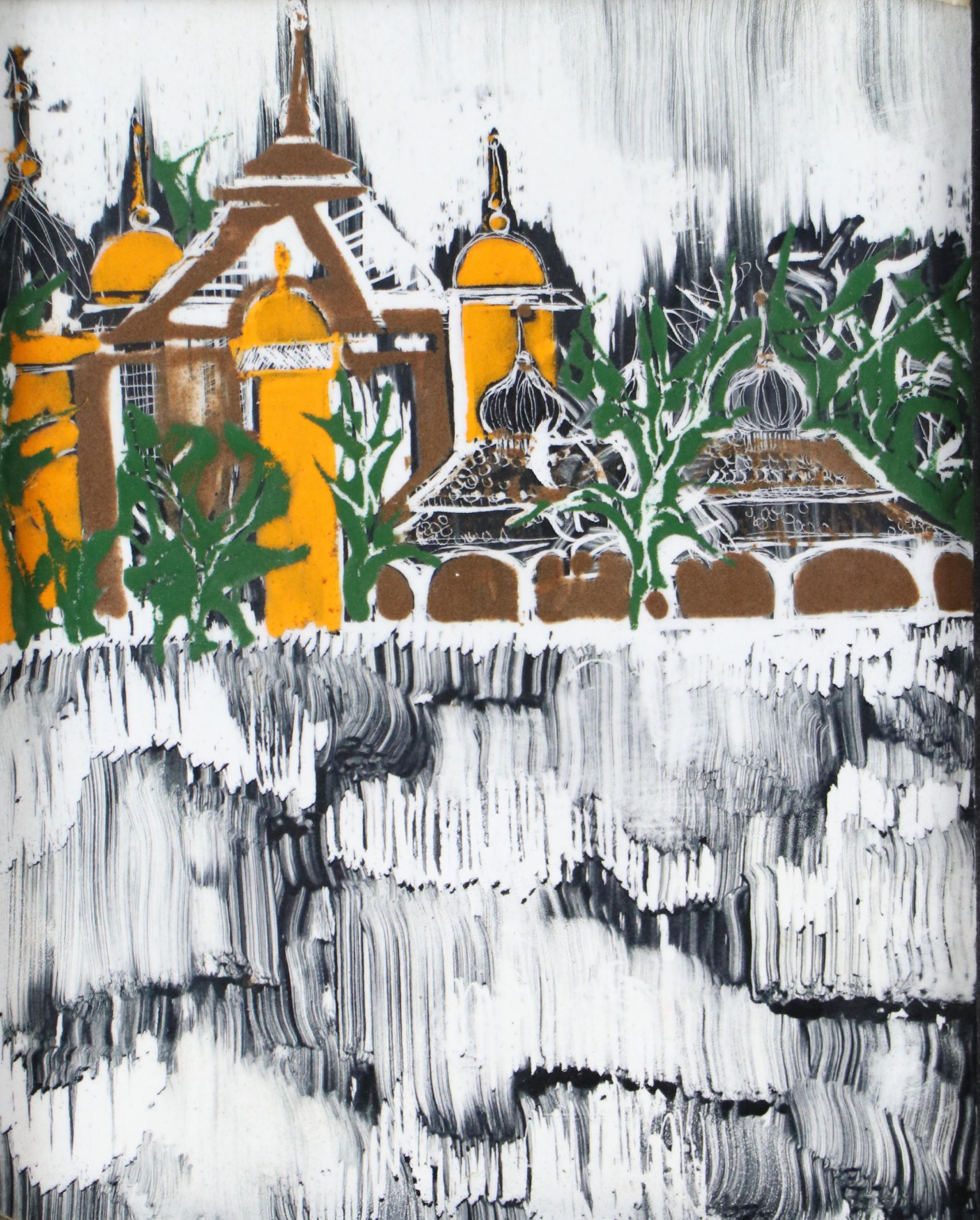 Hand-Painted Jerusalem Cityscape Tile in the Manner of Raizman