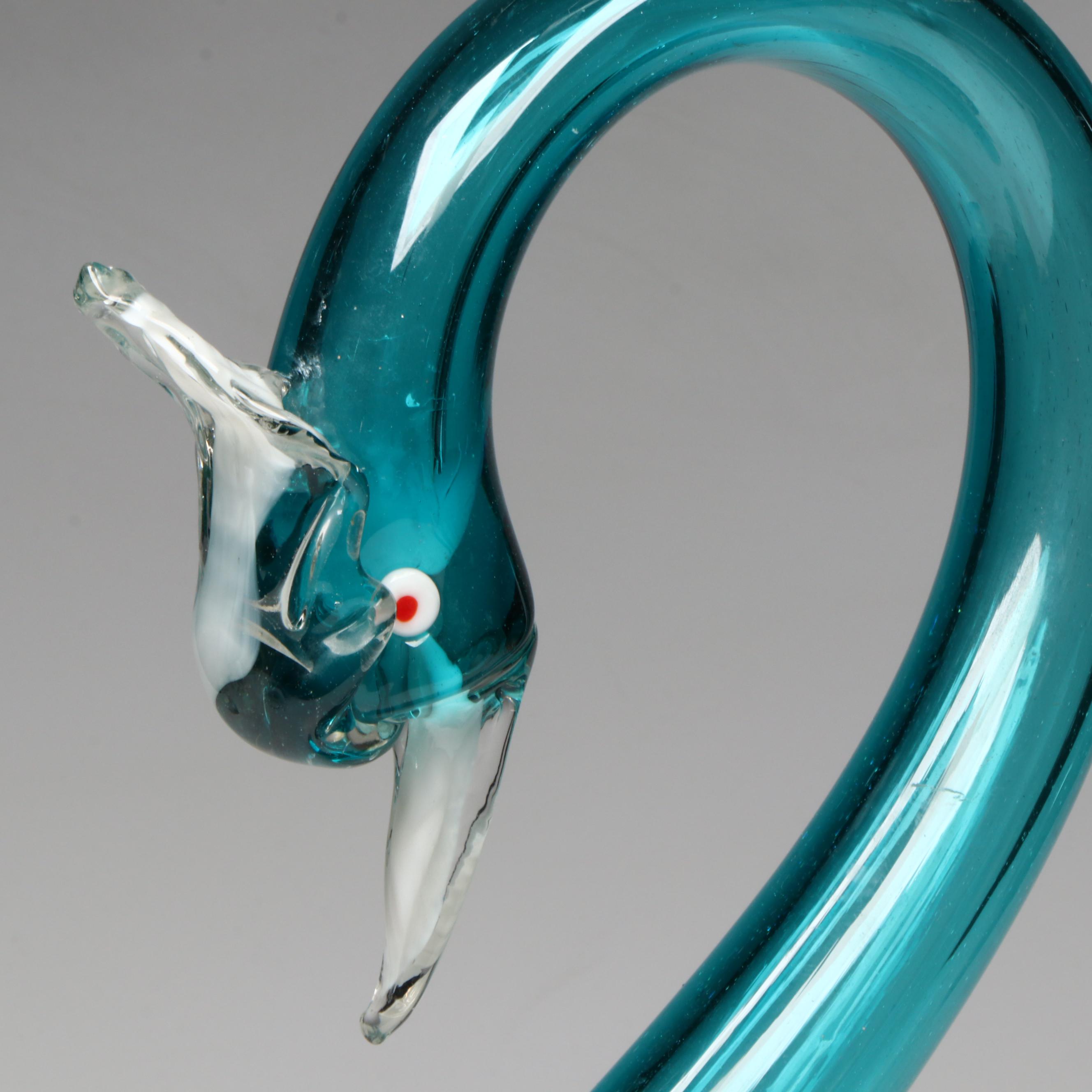 Murano Style Art Glass Aqua Blue Swan Figurine