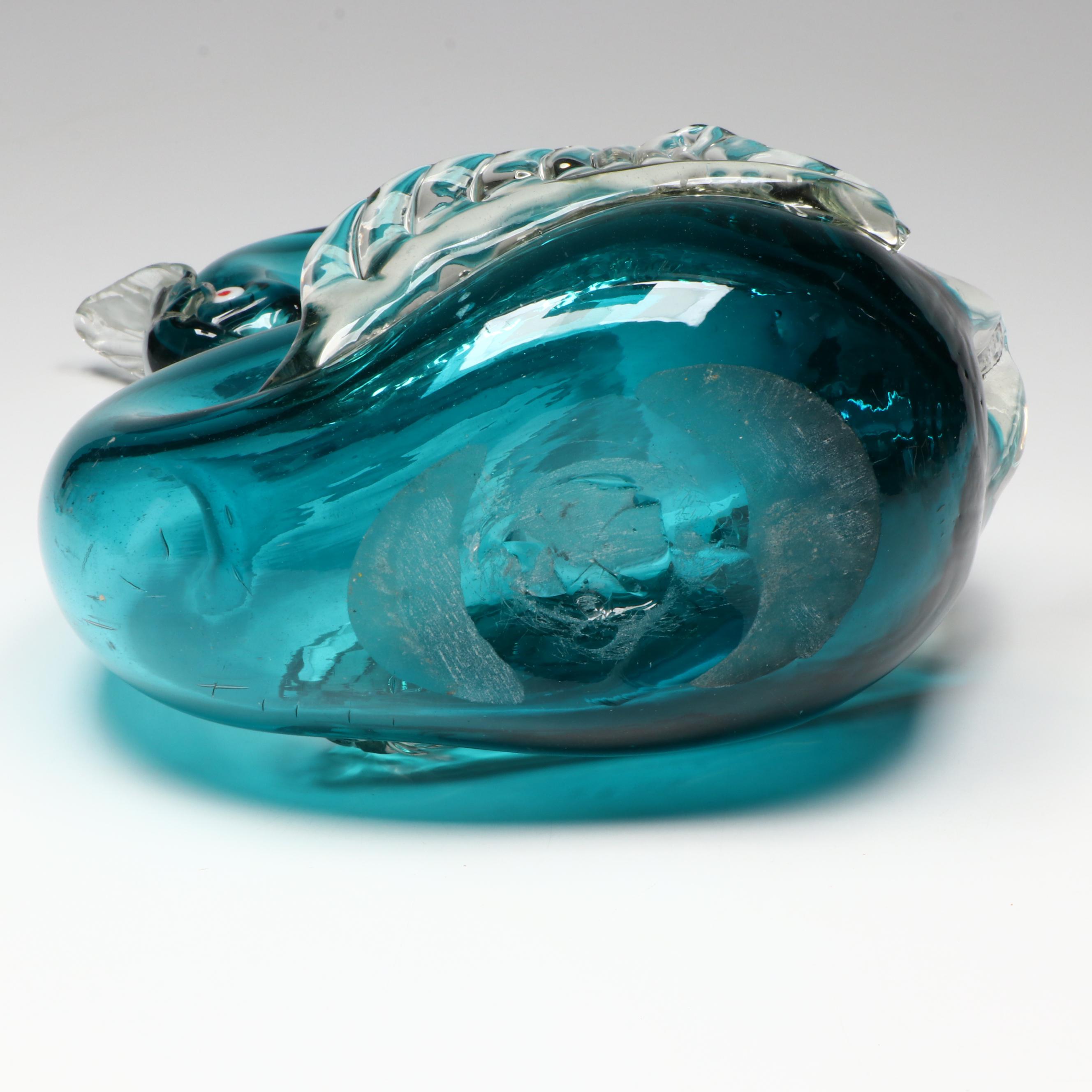 Murano Style Art Glass Aqua Blue Swan Figurine