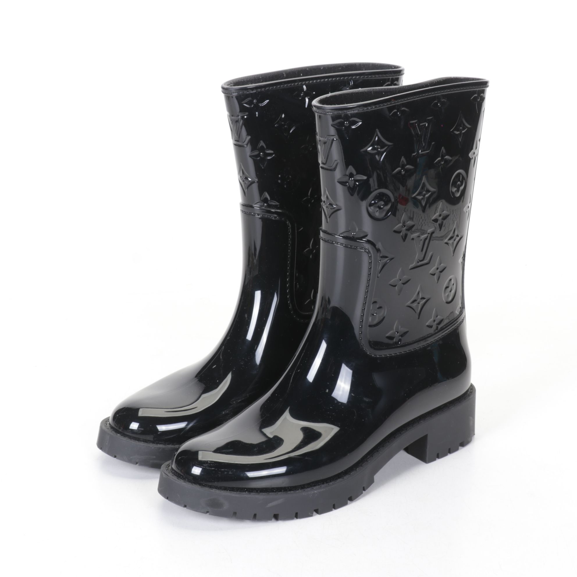 Louis Vuitton Black Monogram Rubber Rain Boots in Box, EU Size 40