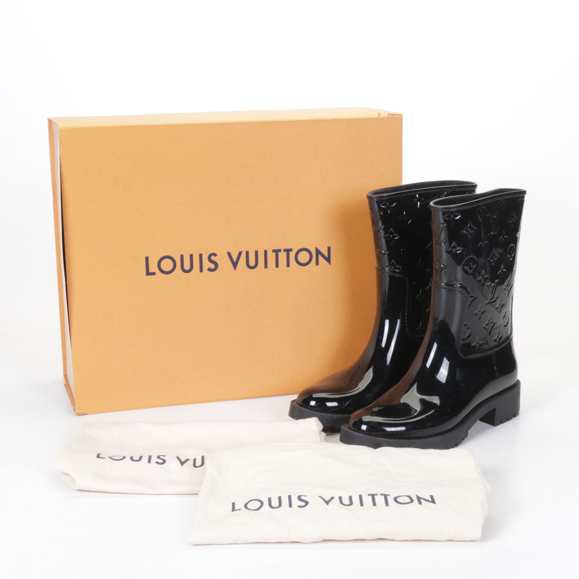 Louis Vuitton Black Monogram Rubber Rain Boots in Box, EU Size 40