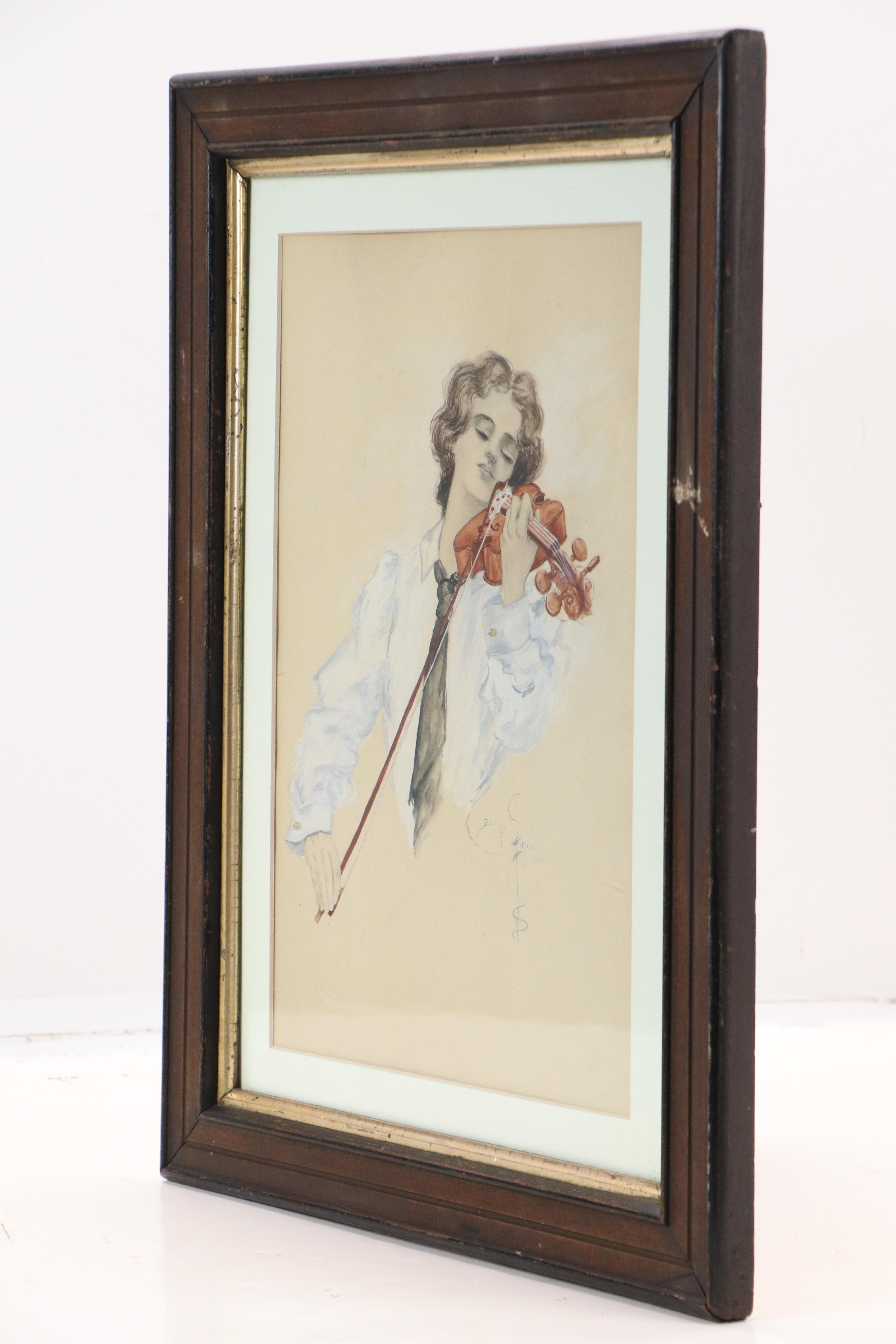 Copy Watercolor "The Artist" After Harrison Fisher, Early 20th Century