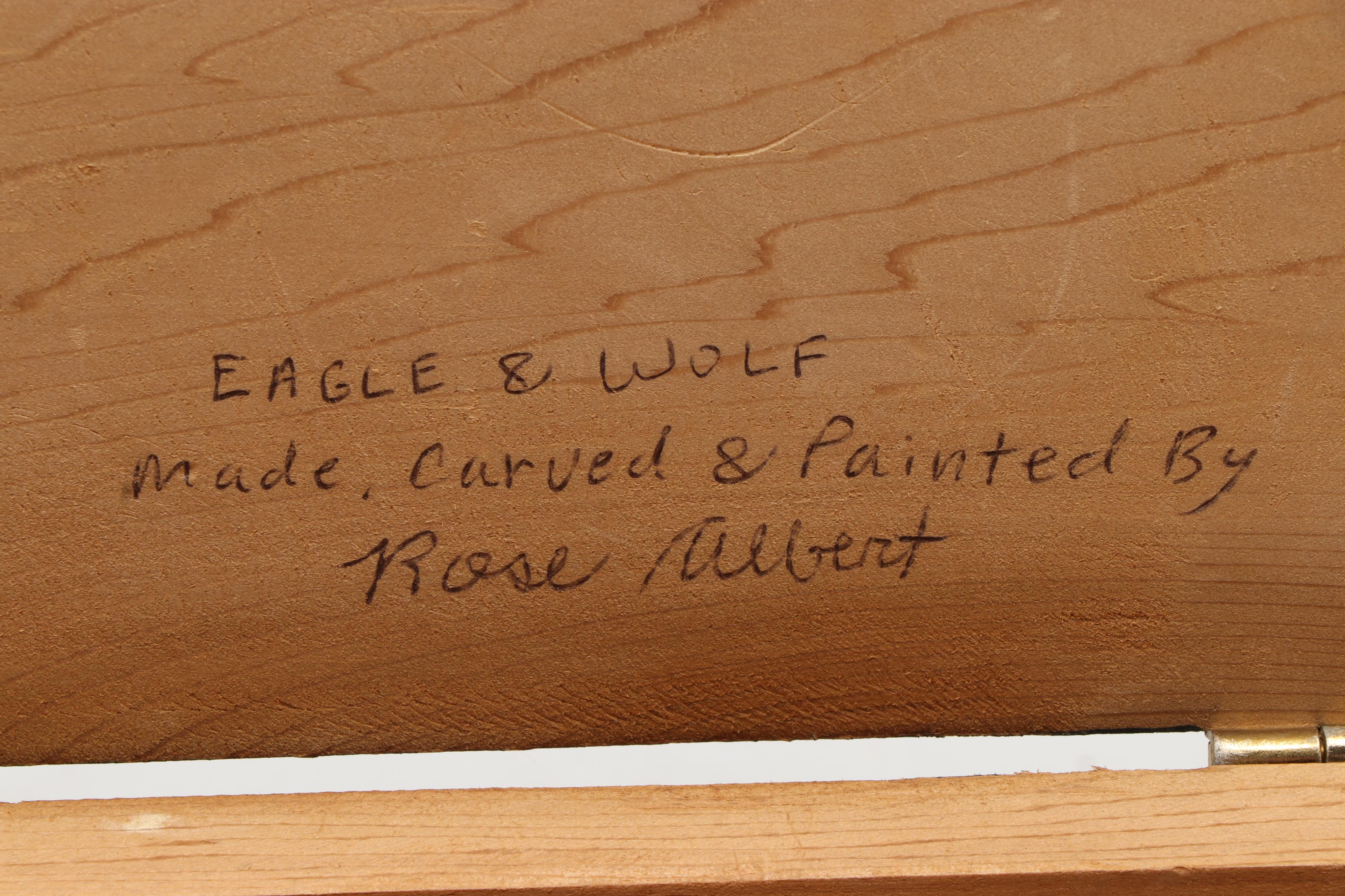 Rose Albert Carved and Hand-Painted Red Cedar Eagle and Wolf Box