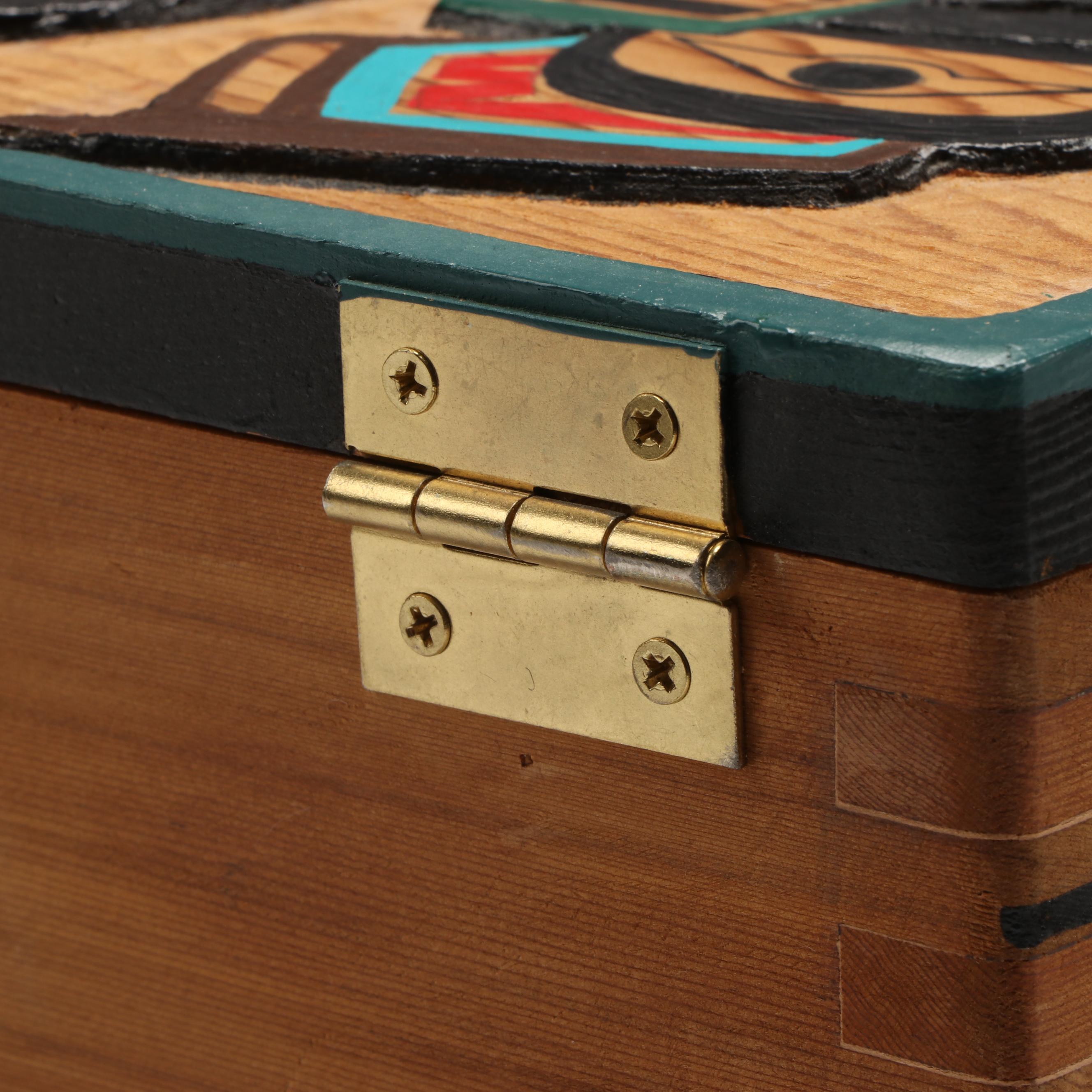 Rose Albert Carved and Hand-Painted Red Cedar Eagle and Wolf Box