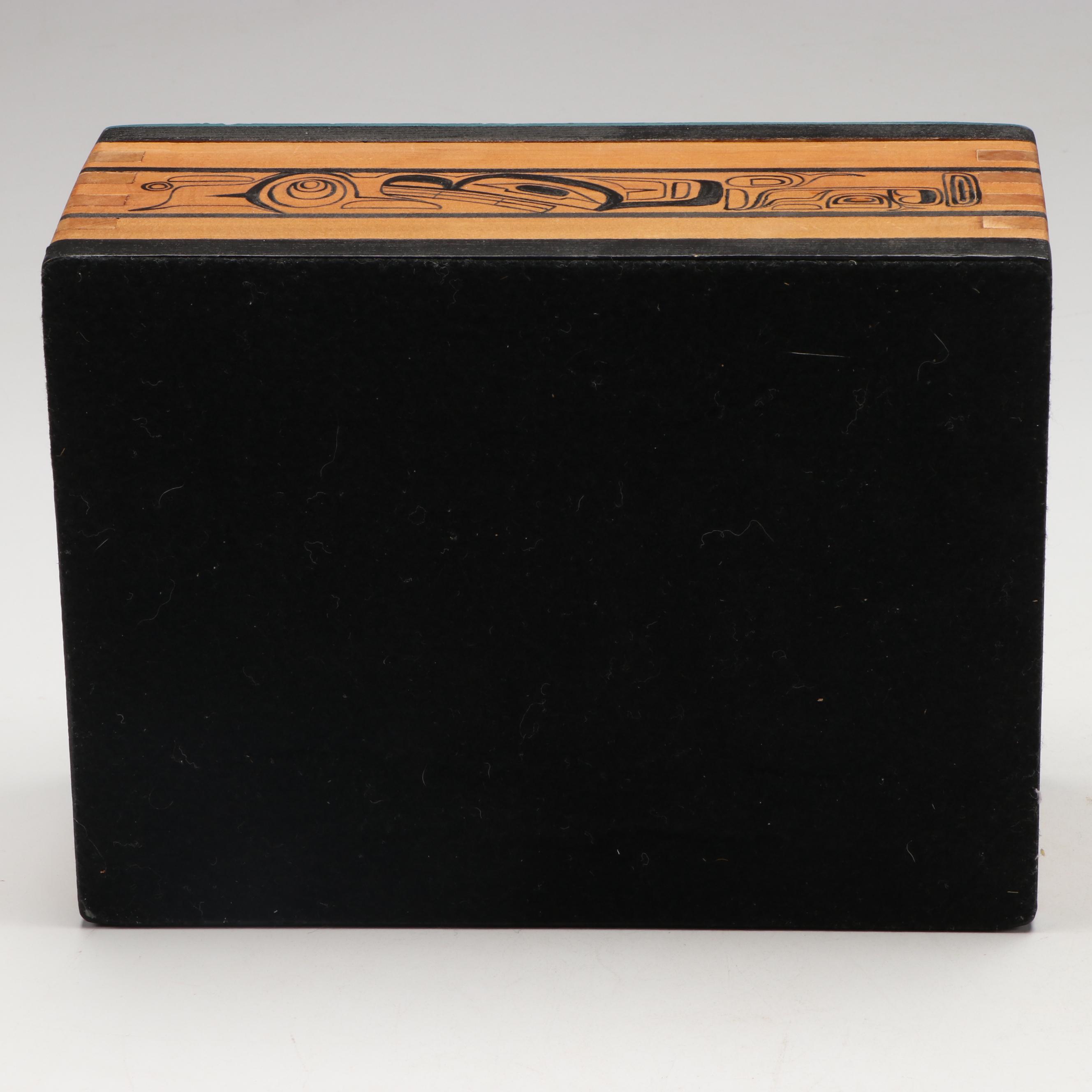 Rose Albert Carved and Hand-Painted Red Cedar Eagle and Wolf Box