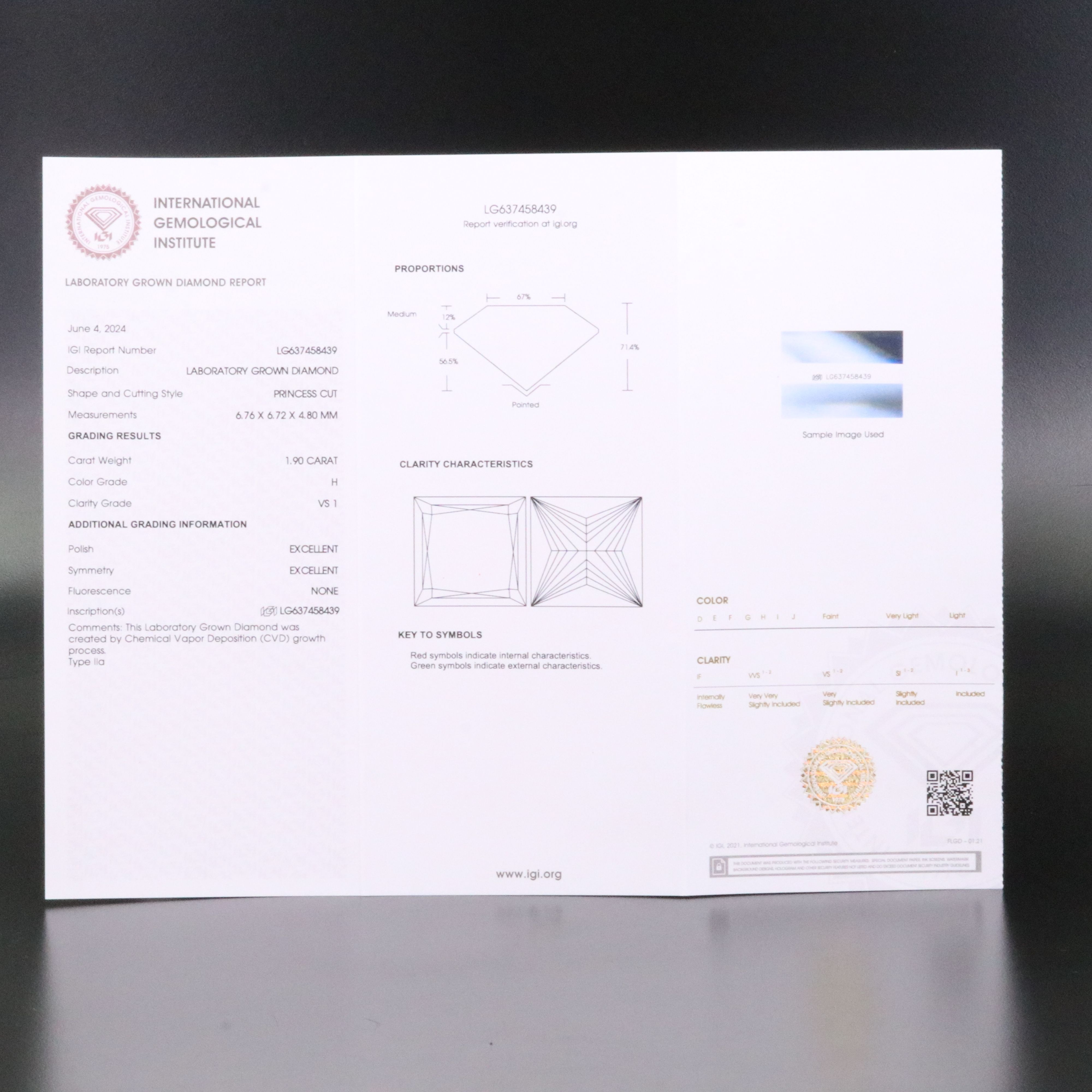 Loose 1.90 CT Lab Grown Diamond with IGI Report