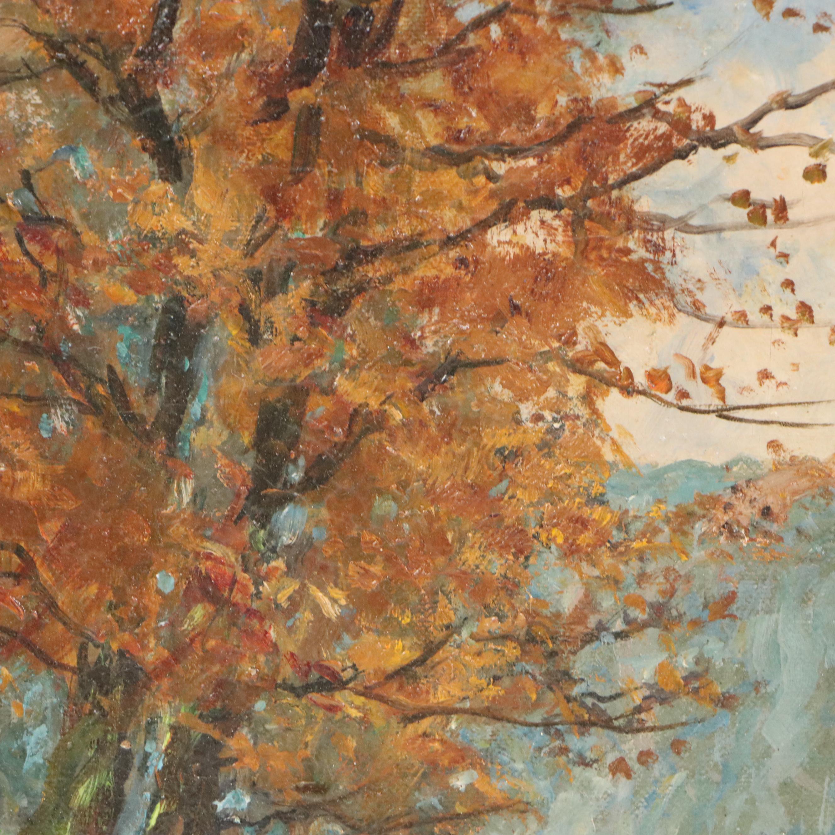 G. Carlier Landscape Oil Painting "Bords de la Meuse," 20th Century