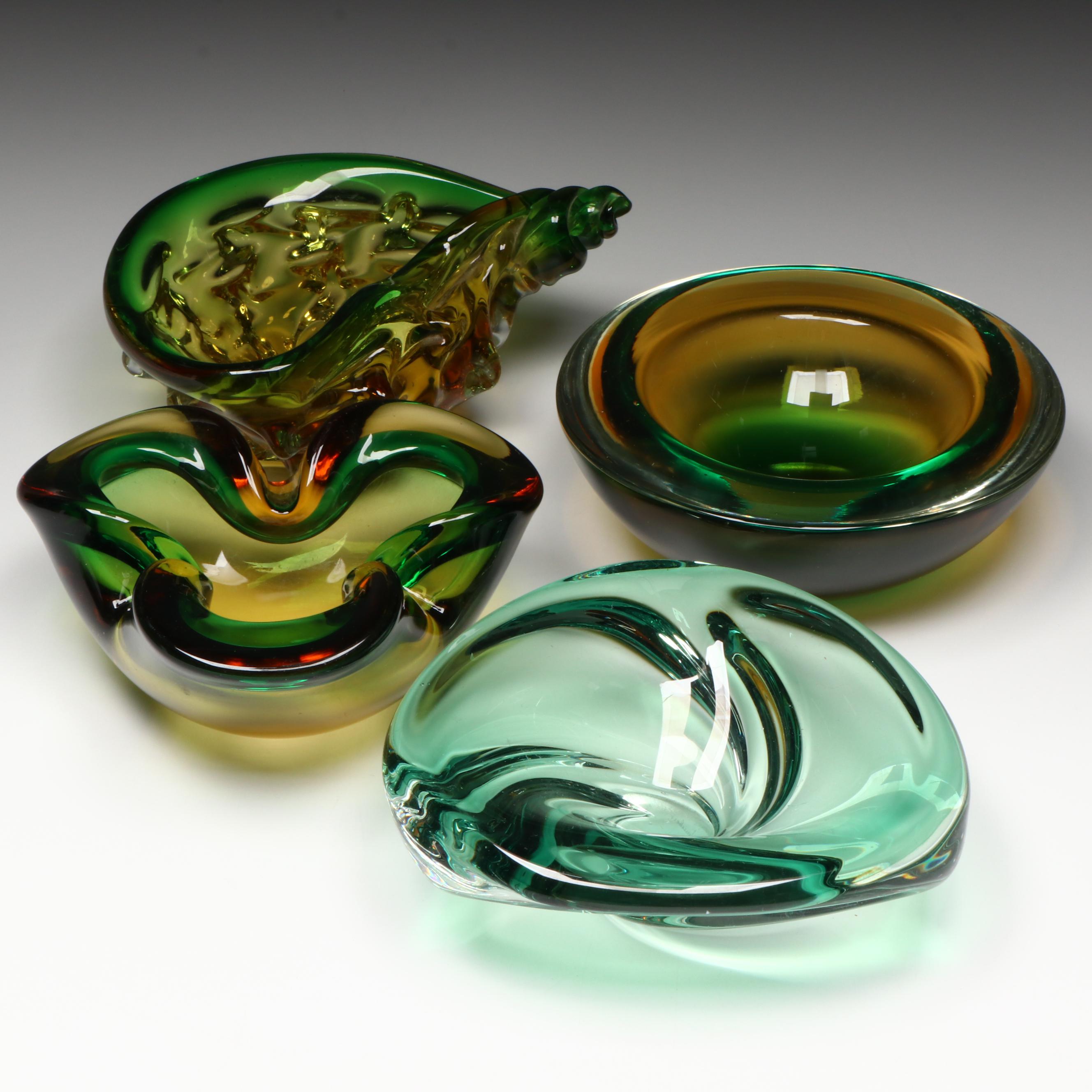 Murano Italian Art Glass Pinched and Blown Dishes, 20th Century