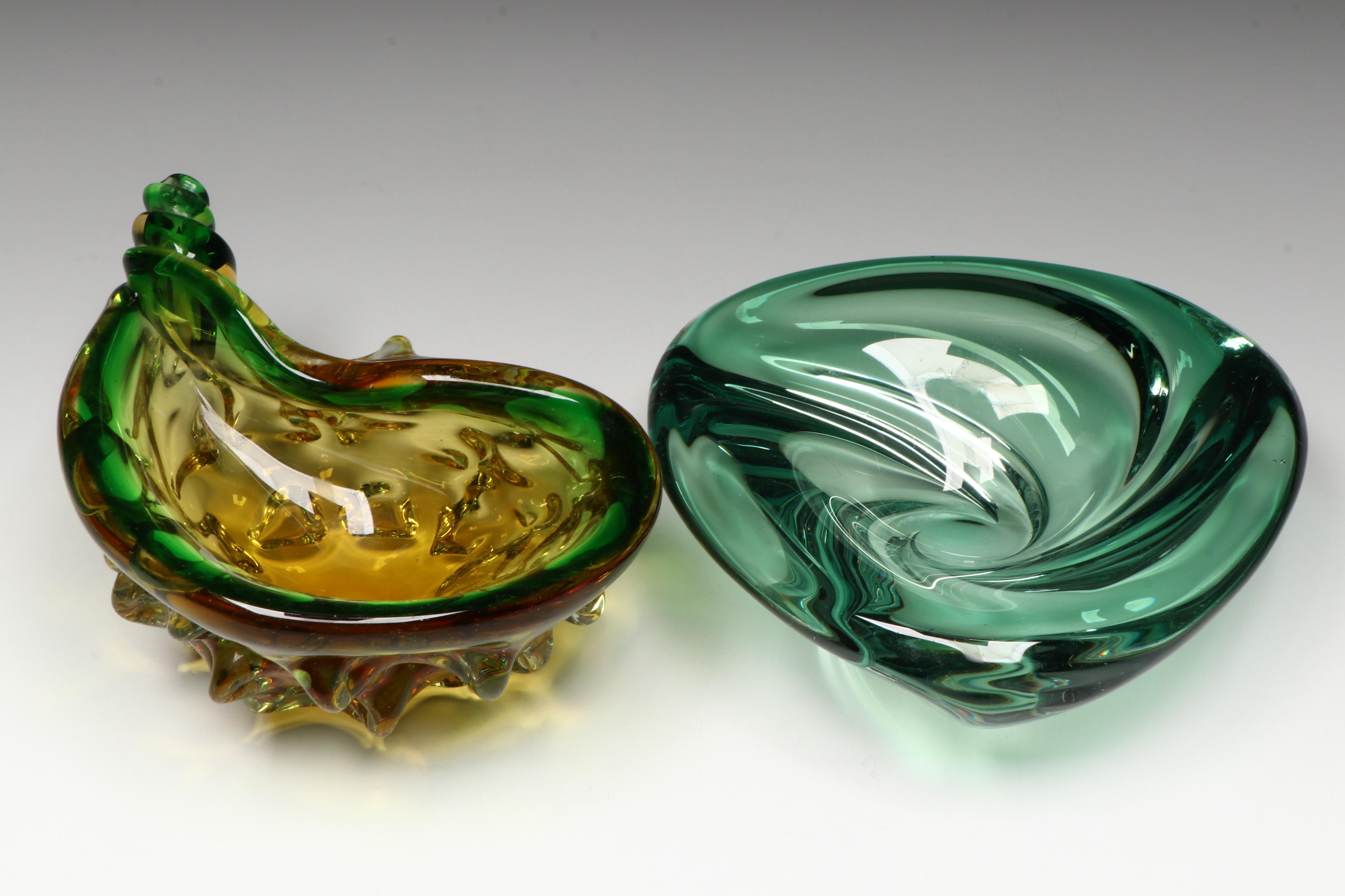 Murano Italian Art Glass Pinched and Blown Dishes, 20th Century