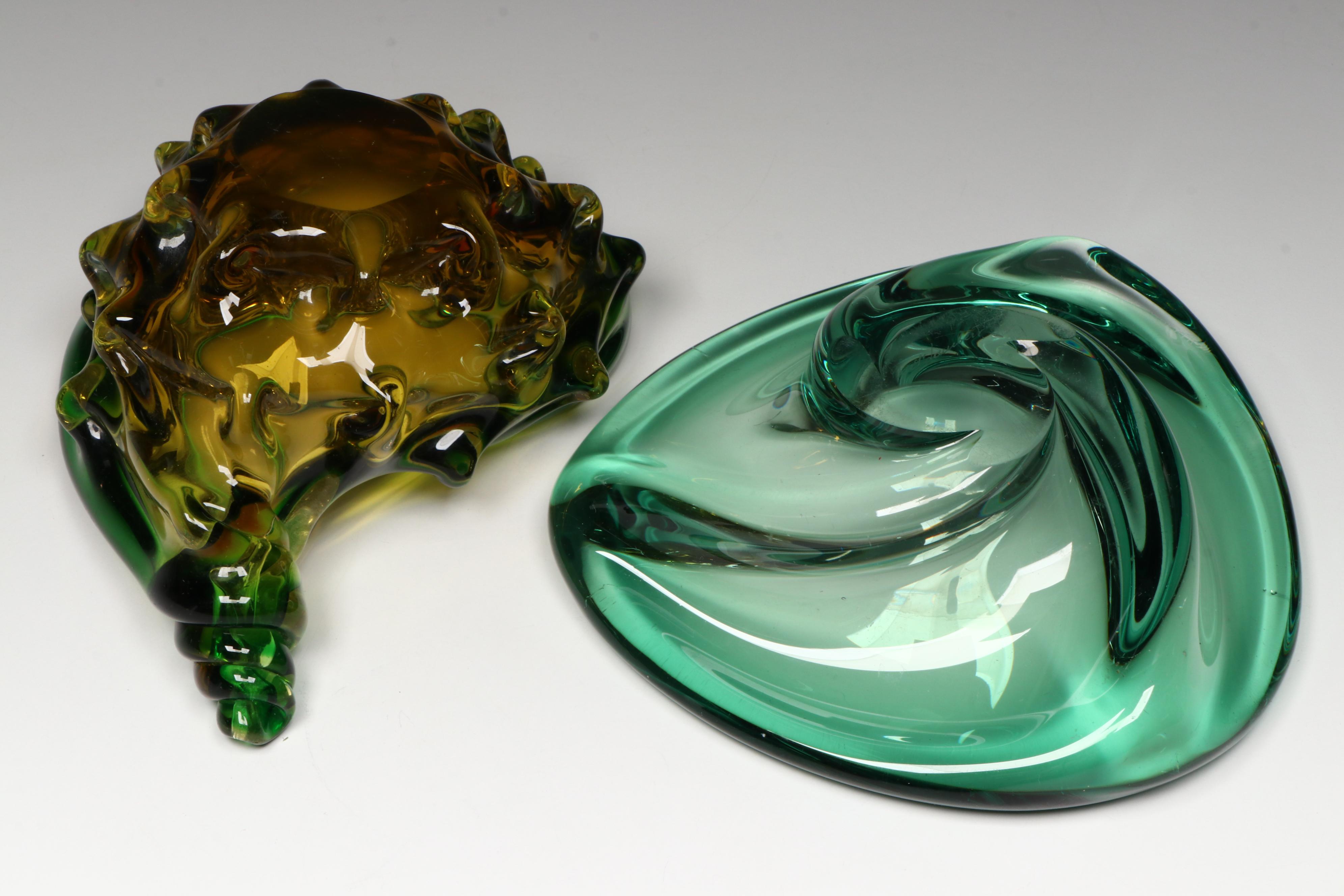 Murano Italian Art Glass Pinched and Blown Dishes, 20th Century