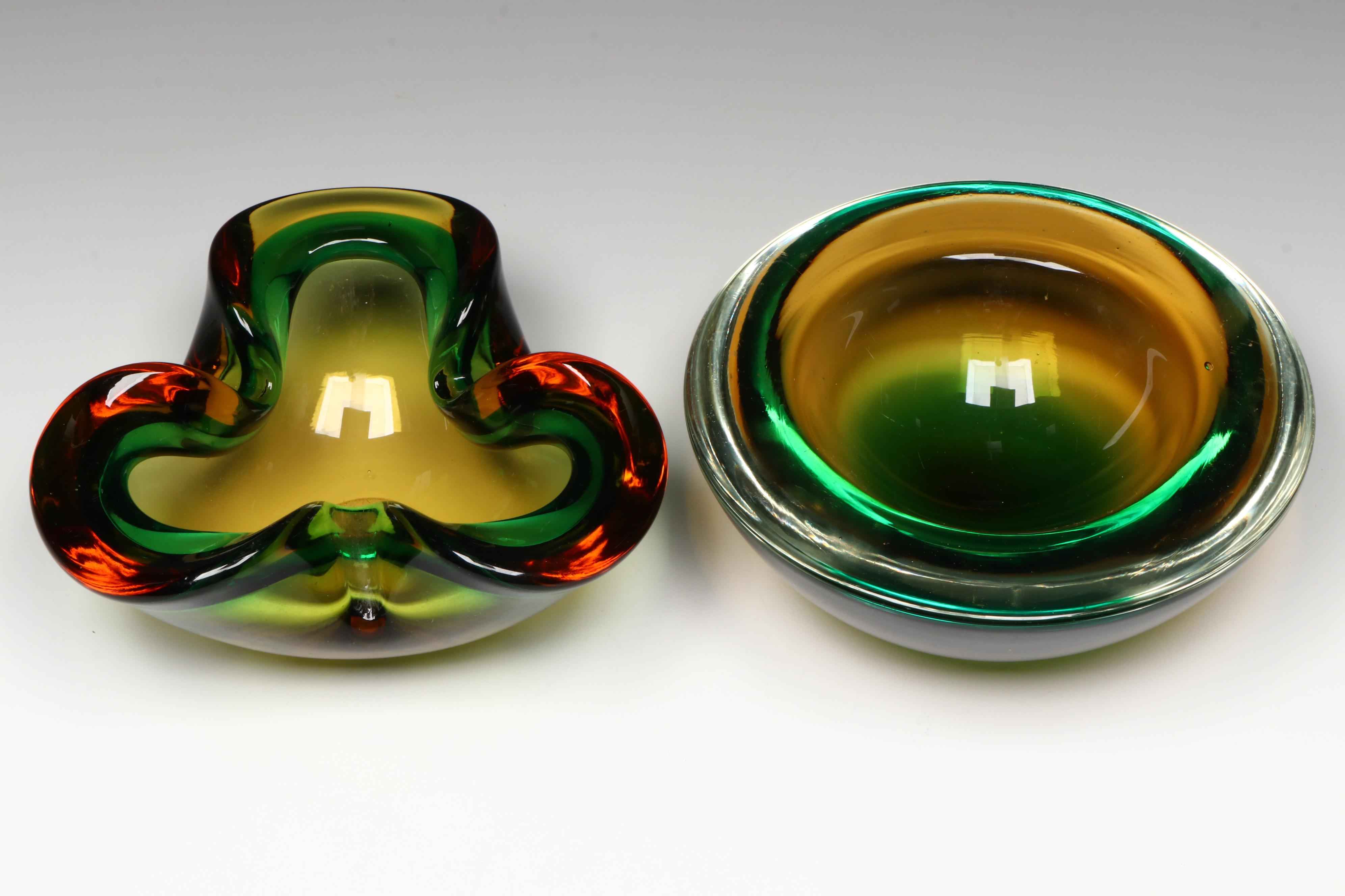 Murano Italian Art Glass Pinched and Blown Dishes, 20th Century