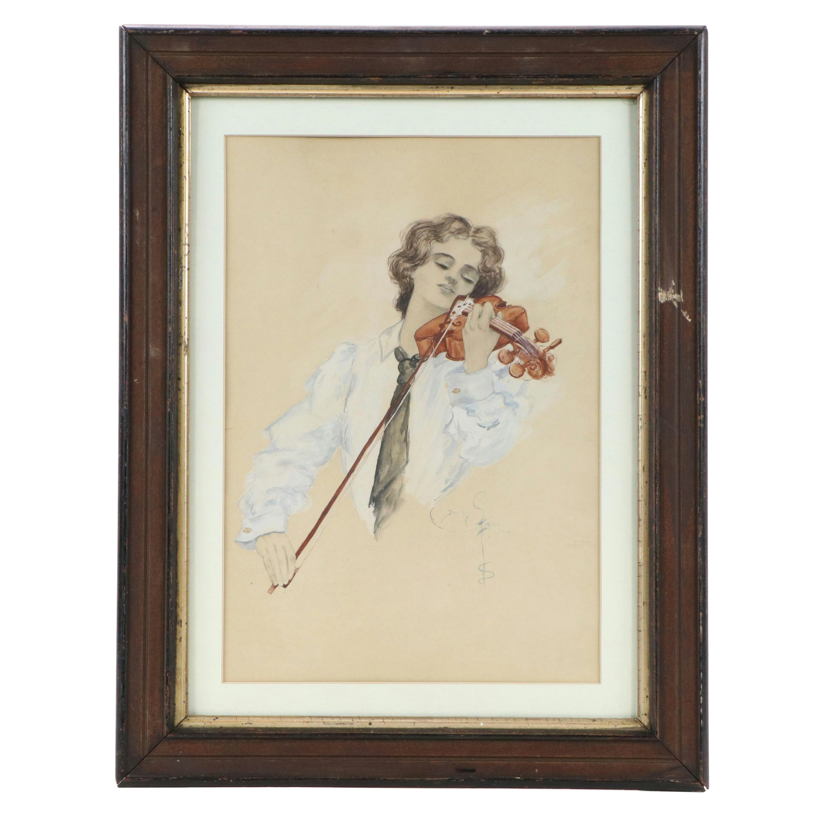 Copy Watercolor "The Artist" After Harrison Fisher, Early 20th Century