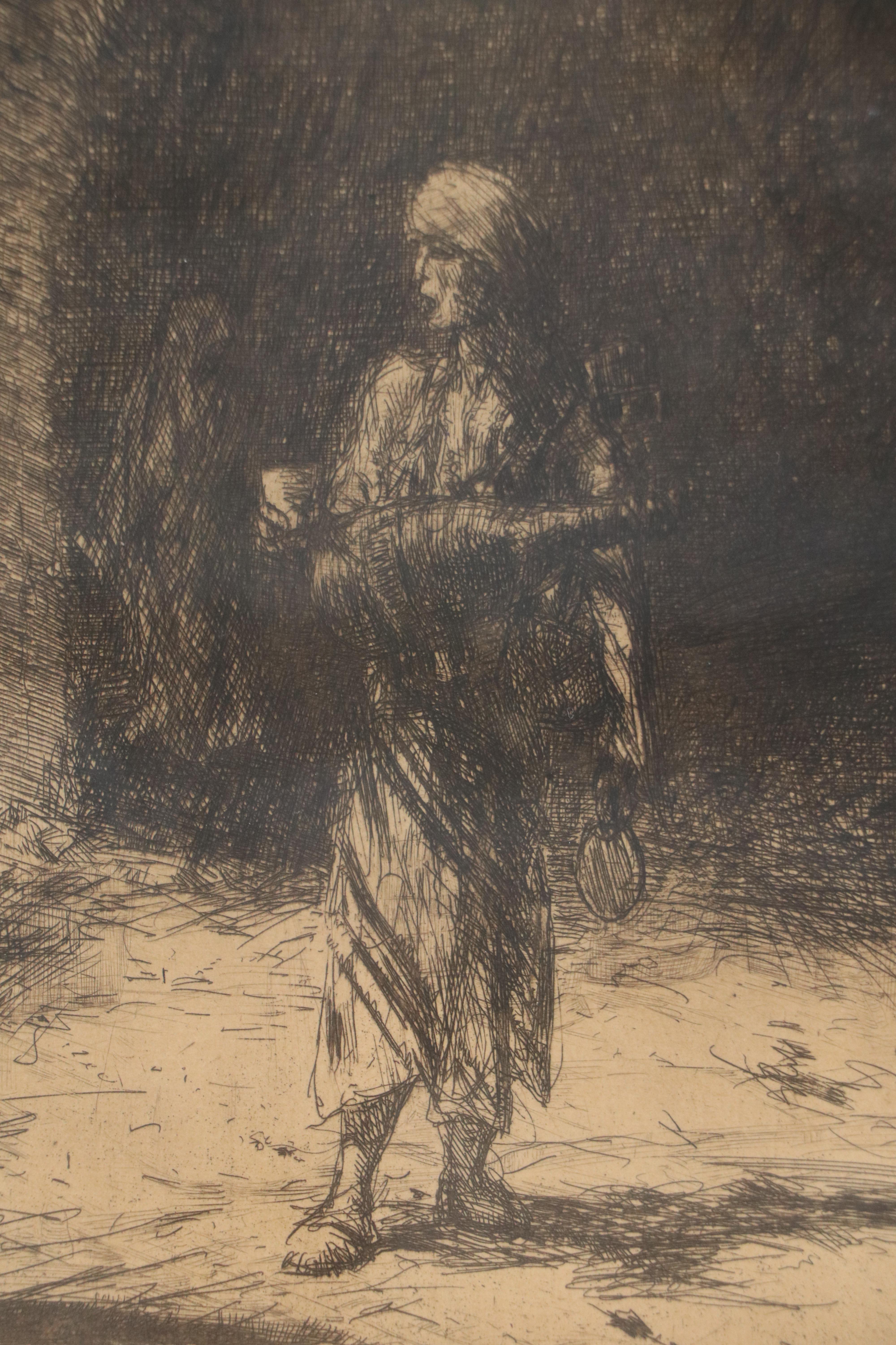 Marius Alexander Jacques Bauer Etching "An Egyptian Water Carrier"