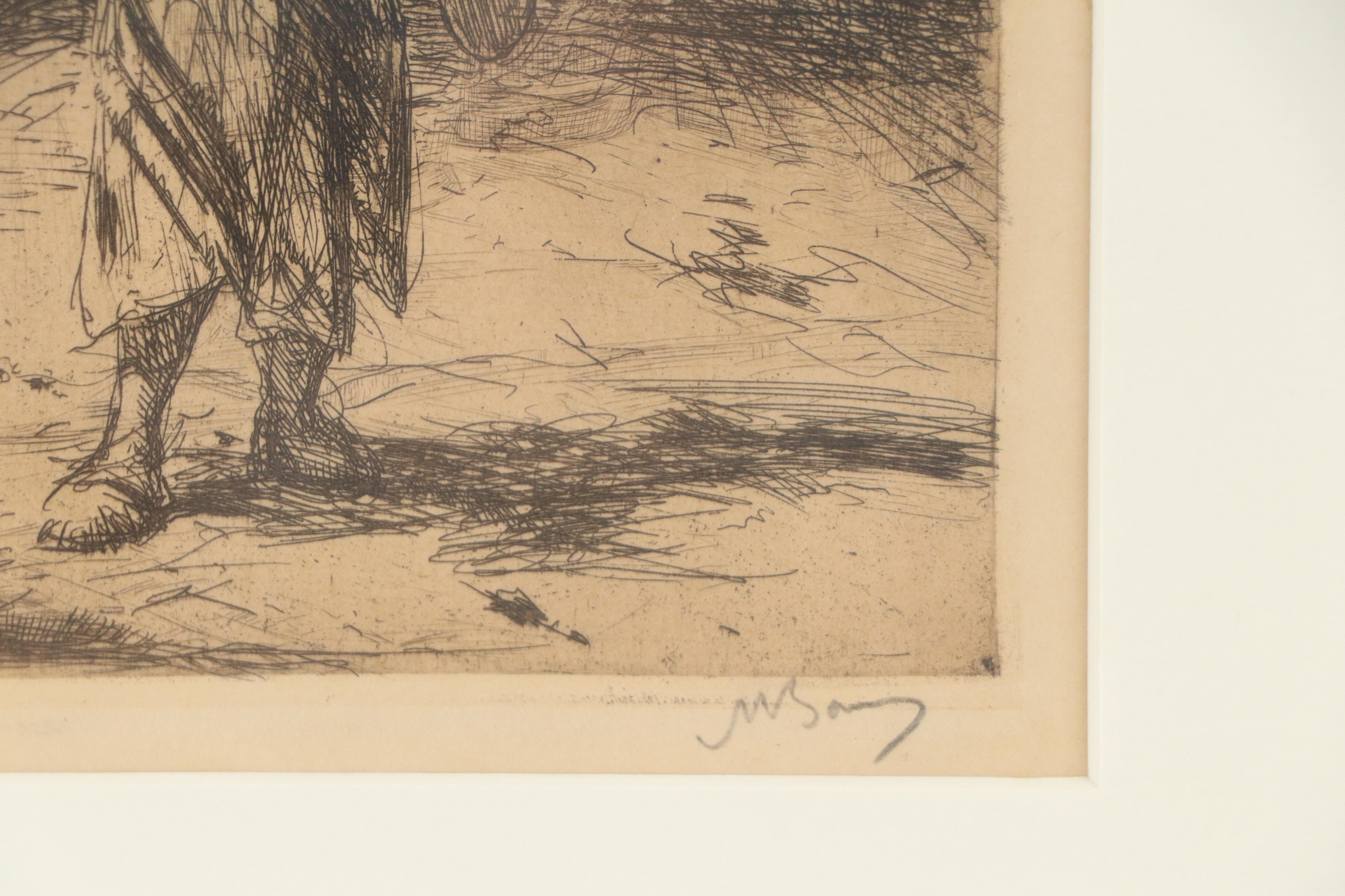 Marius Alexander Jacques Bauer Etching "An Egyptian Water Carrier"