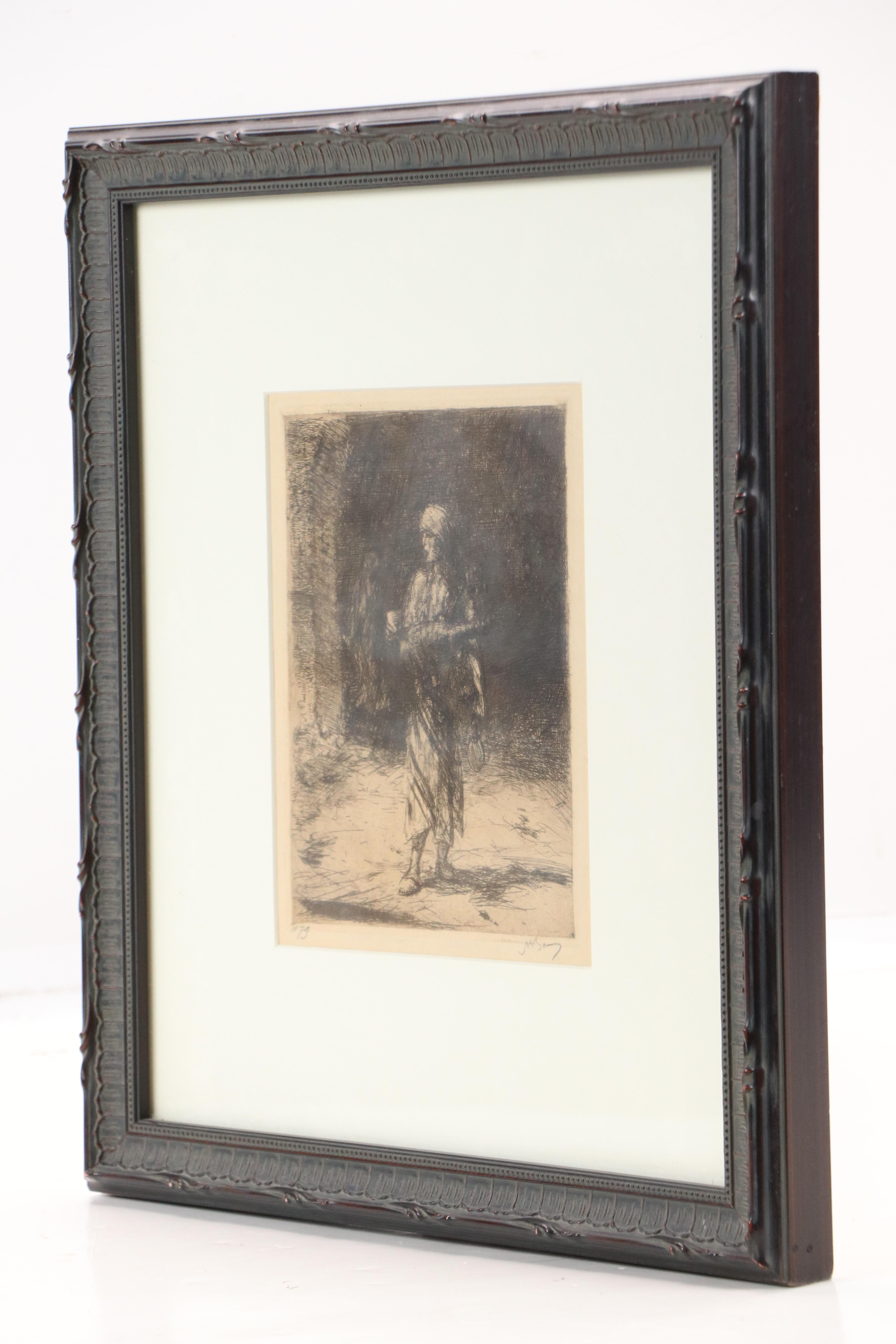 Marius Alexander Jacques Bauer Etching "An Egyptian Water Carrier"