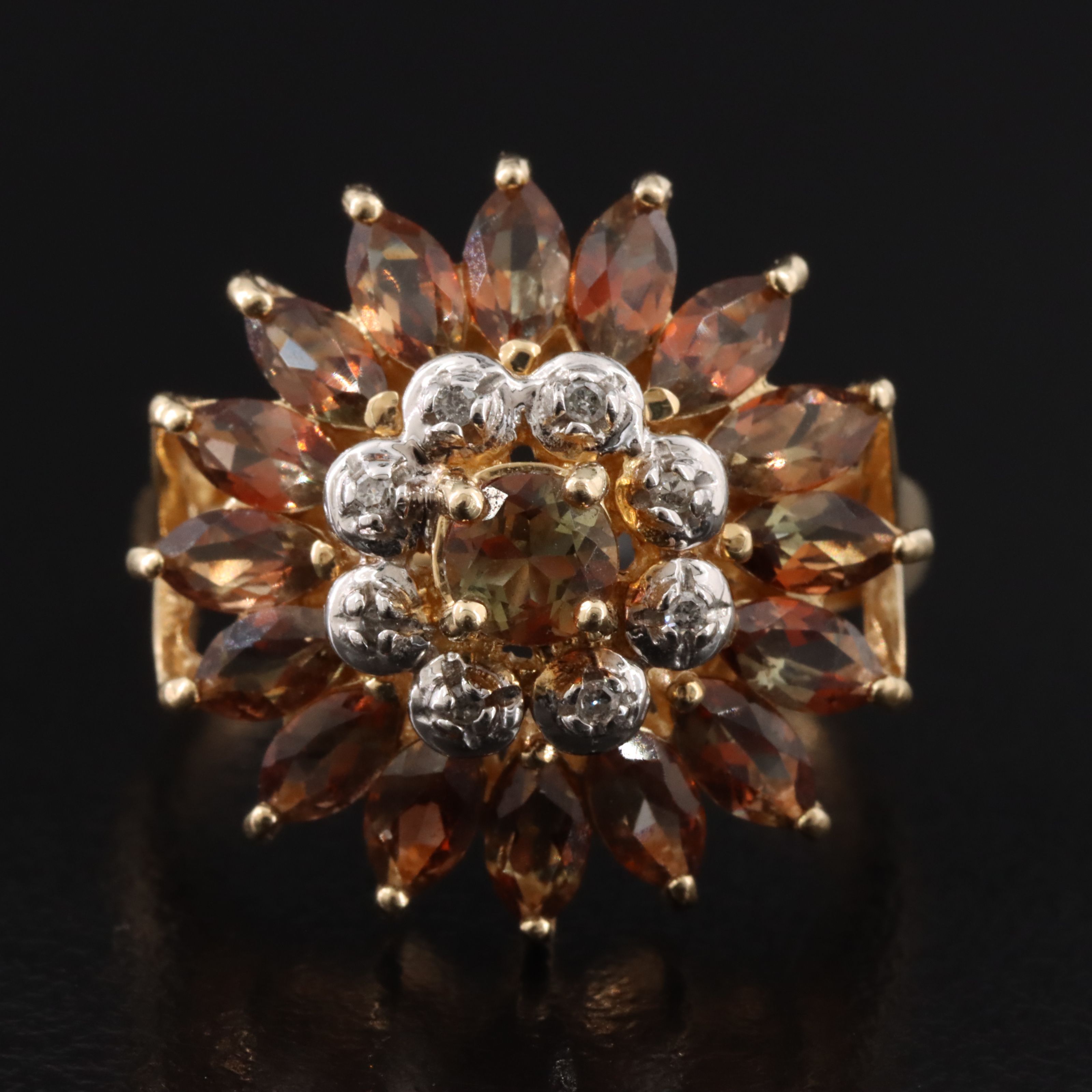 14K Citrine and Diamond Flower Ring