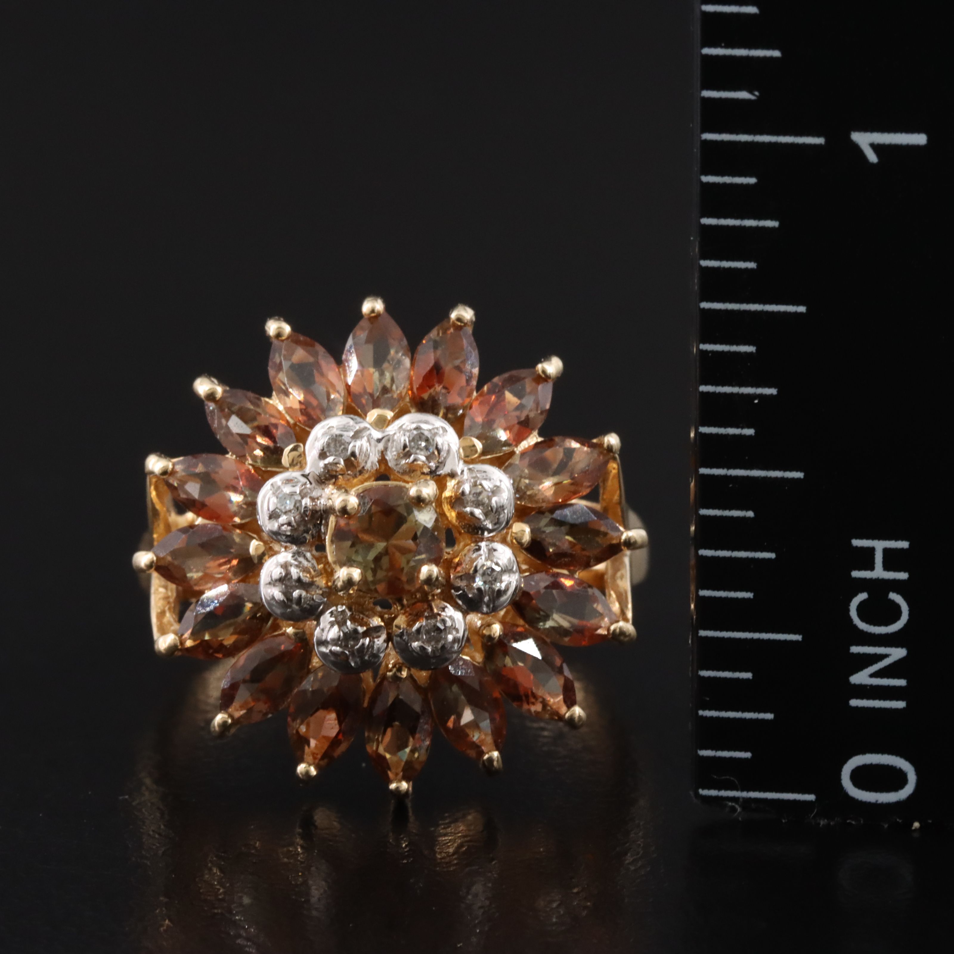14K Citrine and Diamond Flower Ring