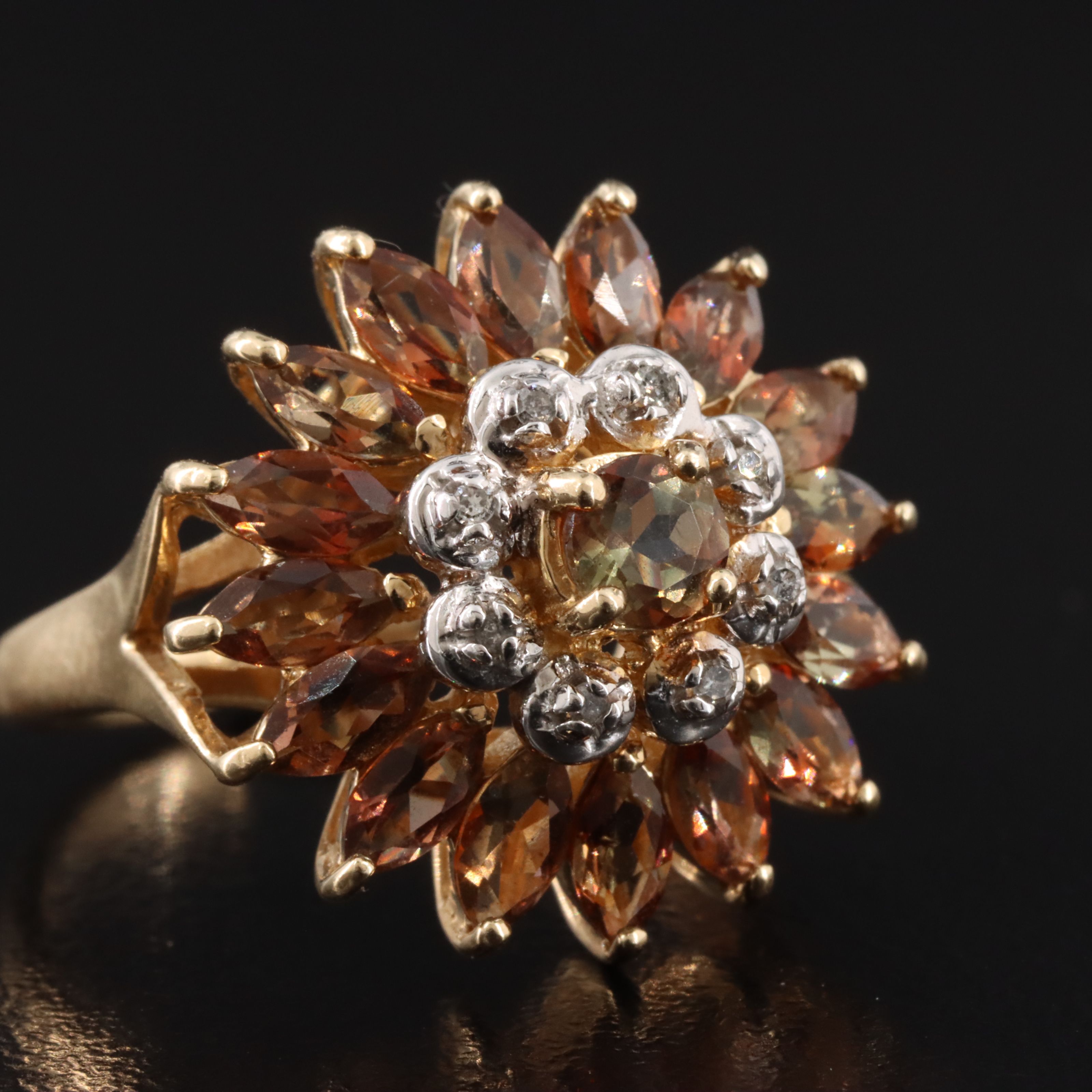 14K Citrine and Diamond Flower Ring