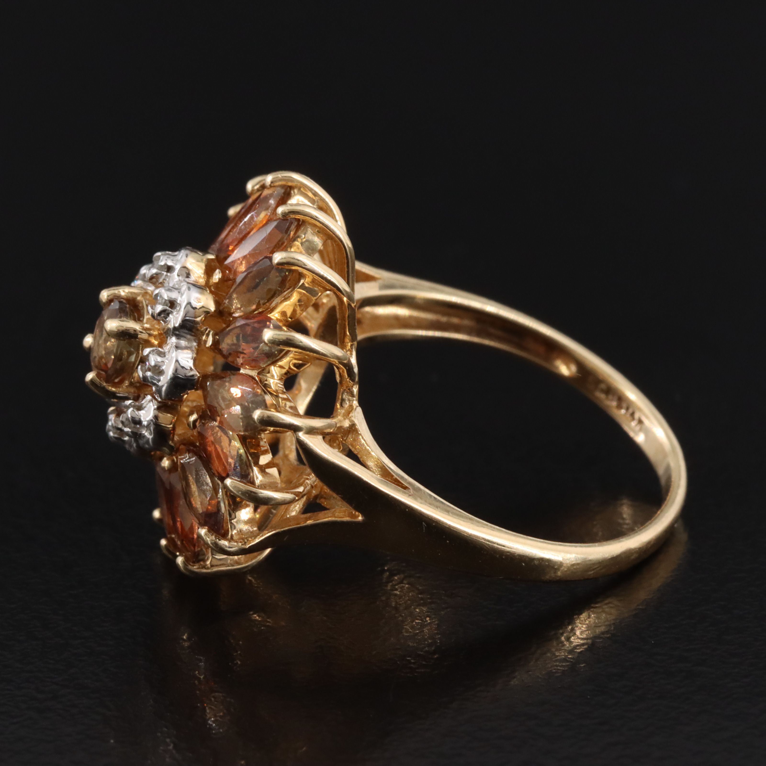 14K Citrine and Diamond Flower Ring