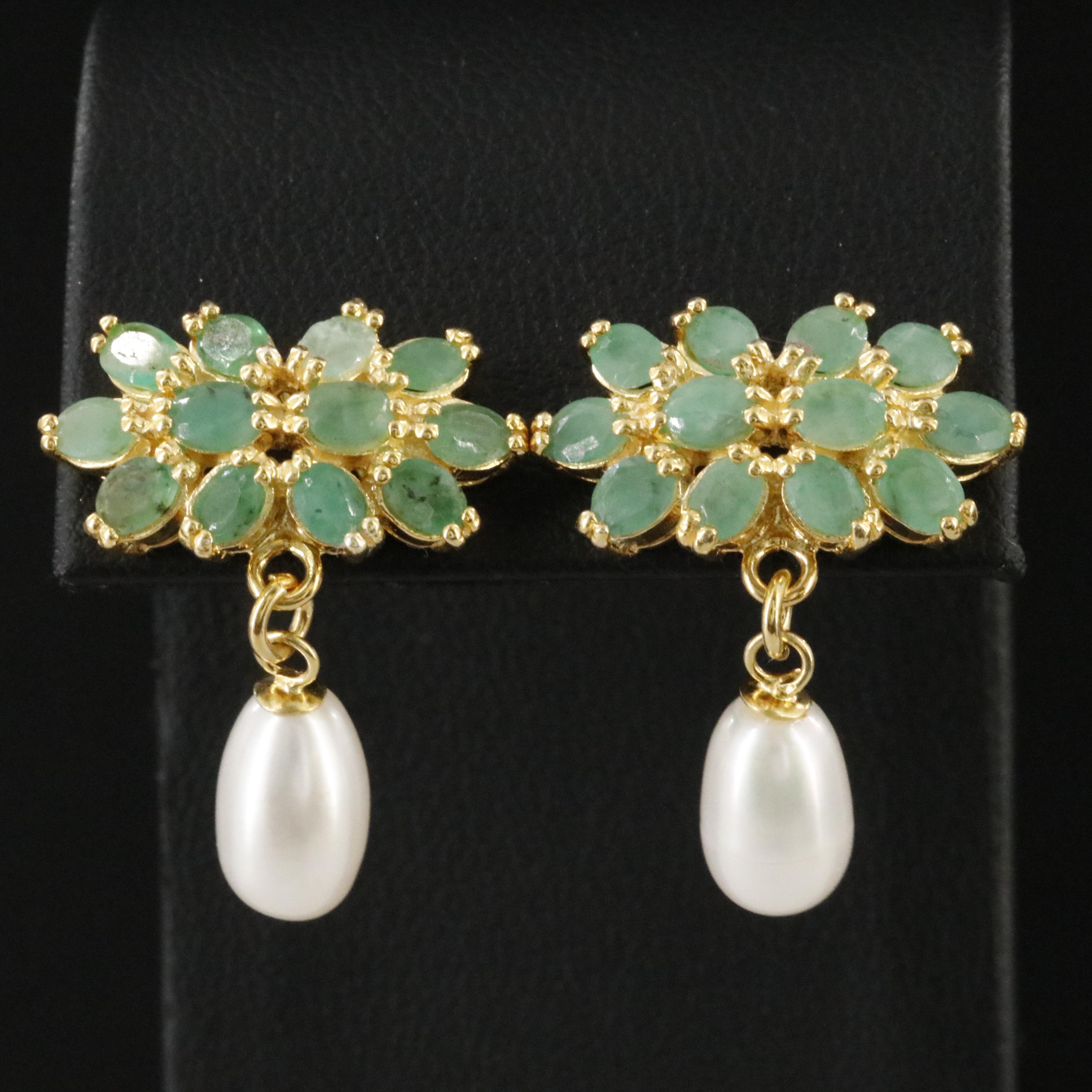 Sterling Emerald and Pearl Earrings